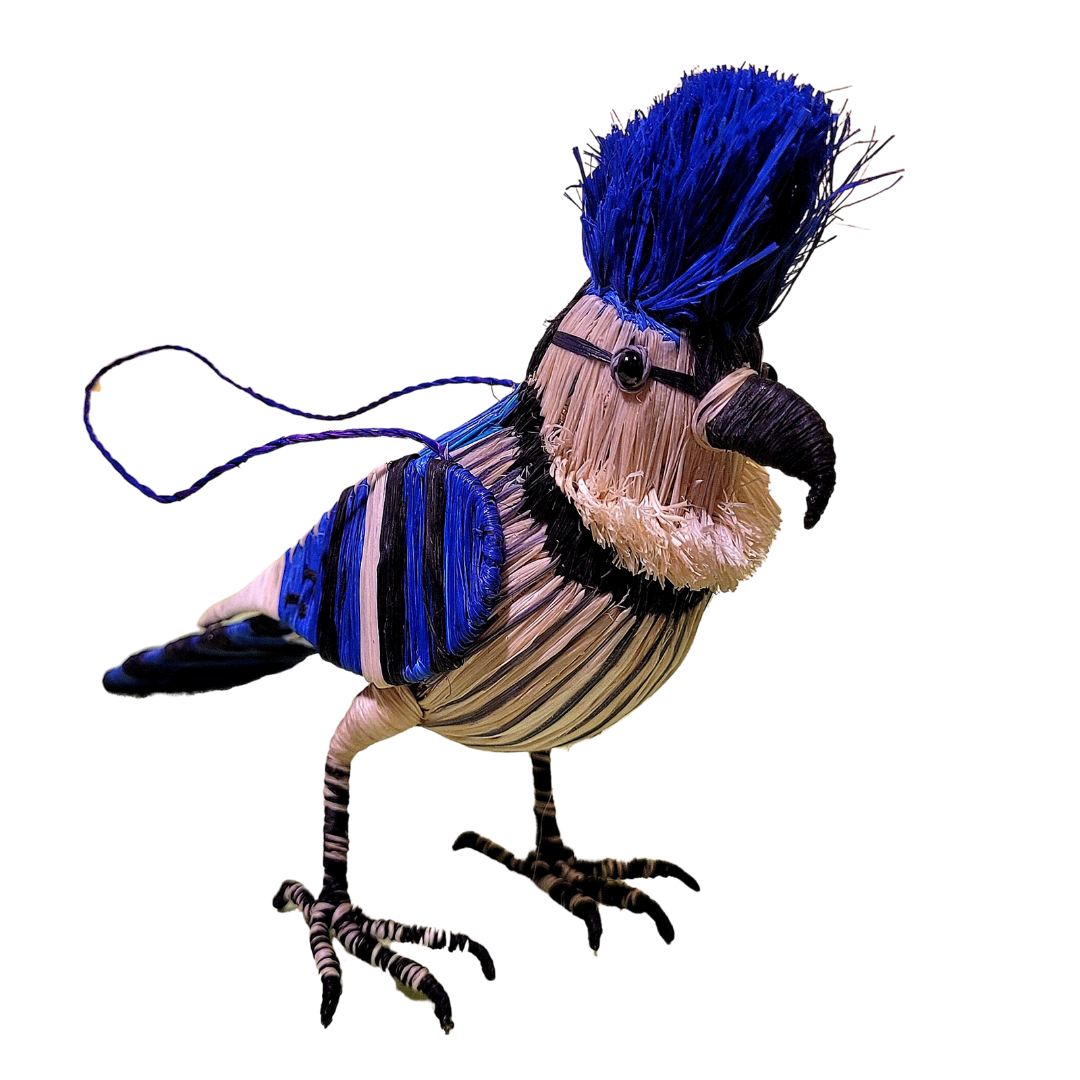 BLUE JAY BIRD - FAIR TRADE CHRISTMAS TREE ORNAMENT - WOVEN BY PERUVIAN AMAZON ARTISAN - Amazon Ecology