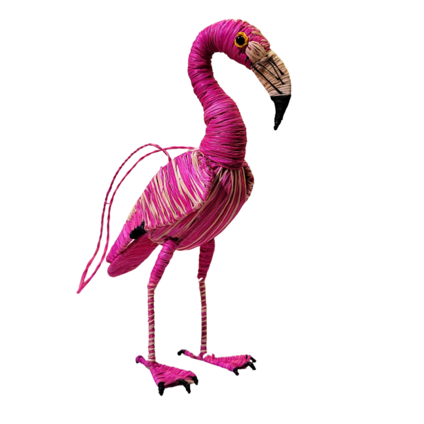 PINK FLAMINGO FAIR-TRADE CHRISTMAS TREE ORNAMENTS - WOVEN BY PERUVIAN AMAZON ARTISAN - Amazon Ecology