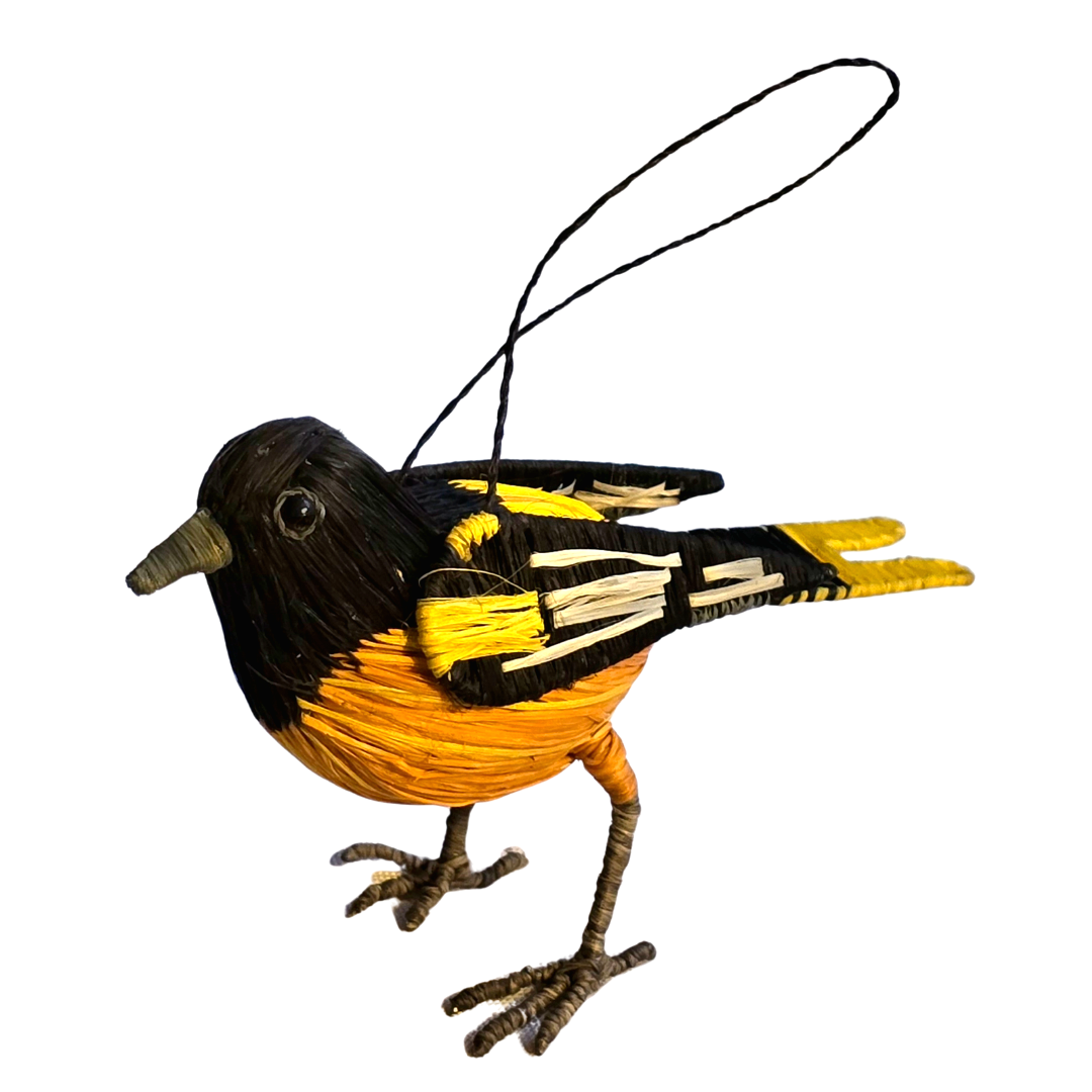 BALTIMORE ORIOLE - FAIR TRADE CHRISTMAS TREE ORNAMENT - WOVEN BY PERUVIAN AMAZON ARTISAN - Amazon Ecology