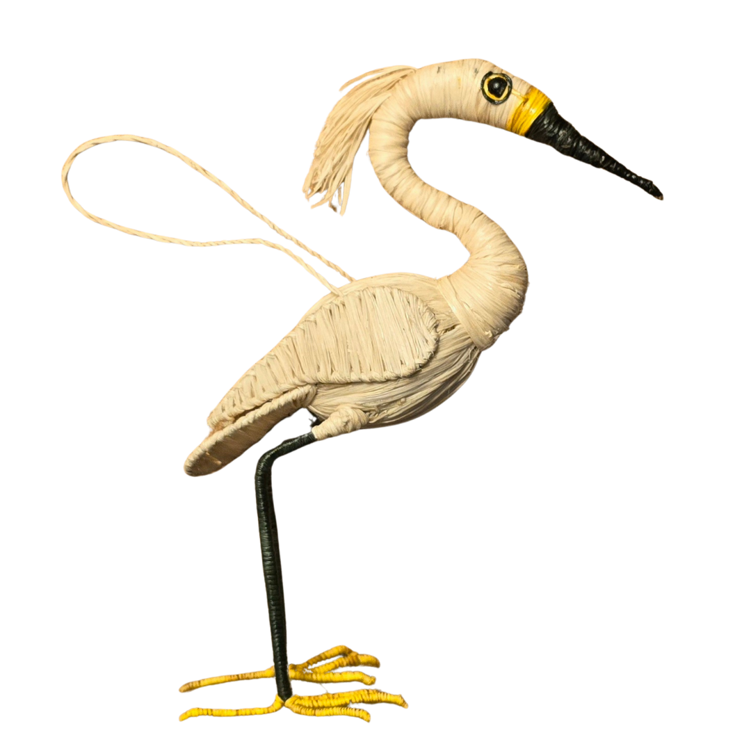 SNOWY EGRET FAIR-TRADE CHRISTMAS TREE ORNAMENTS - WOVEN BY PERUVIAN AMAZON ARTISAN - Amazon Ecology