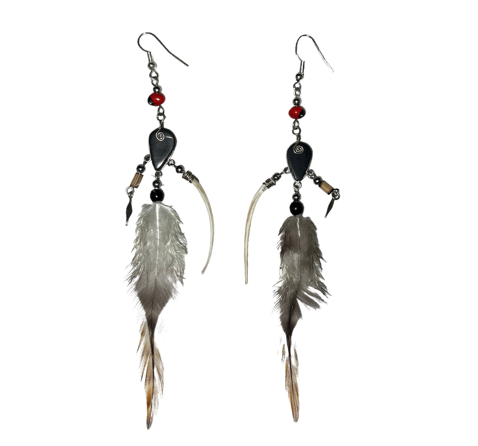 Black Onyx and Feather Earrings - Made by Peruvian Amazon Artisan - Amazon Ecology