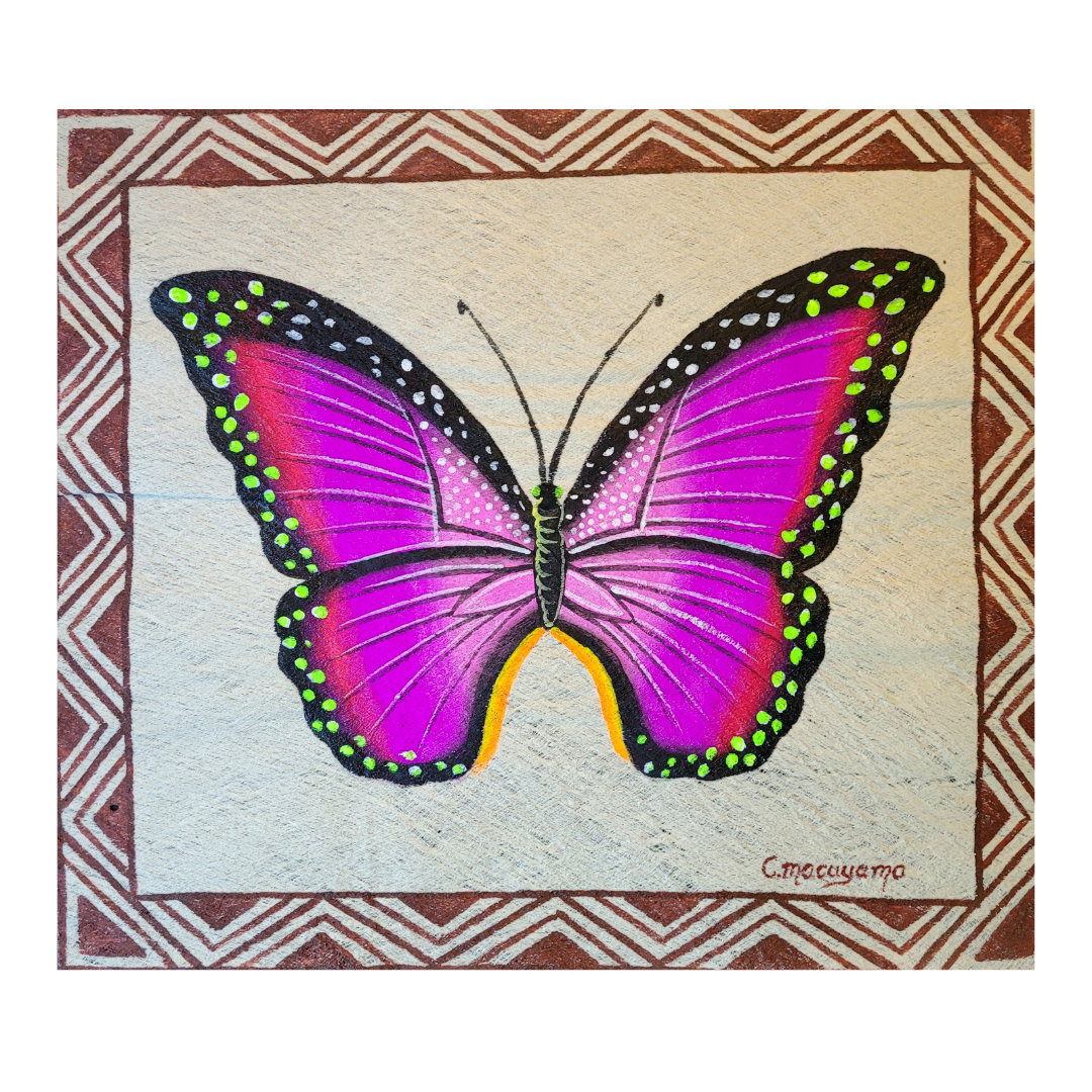 Kukama butterfly painting on llanchama tree bark canvas - Amazon Ecology