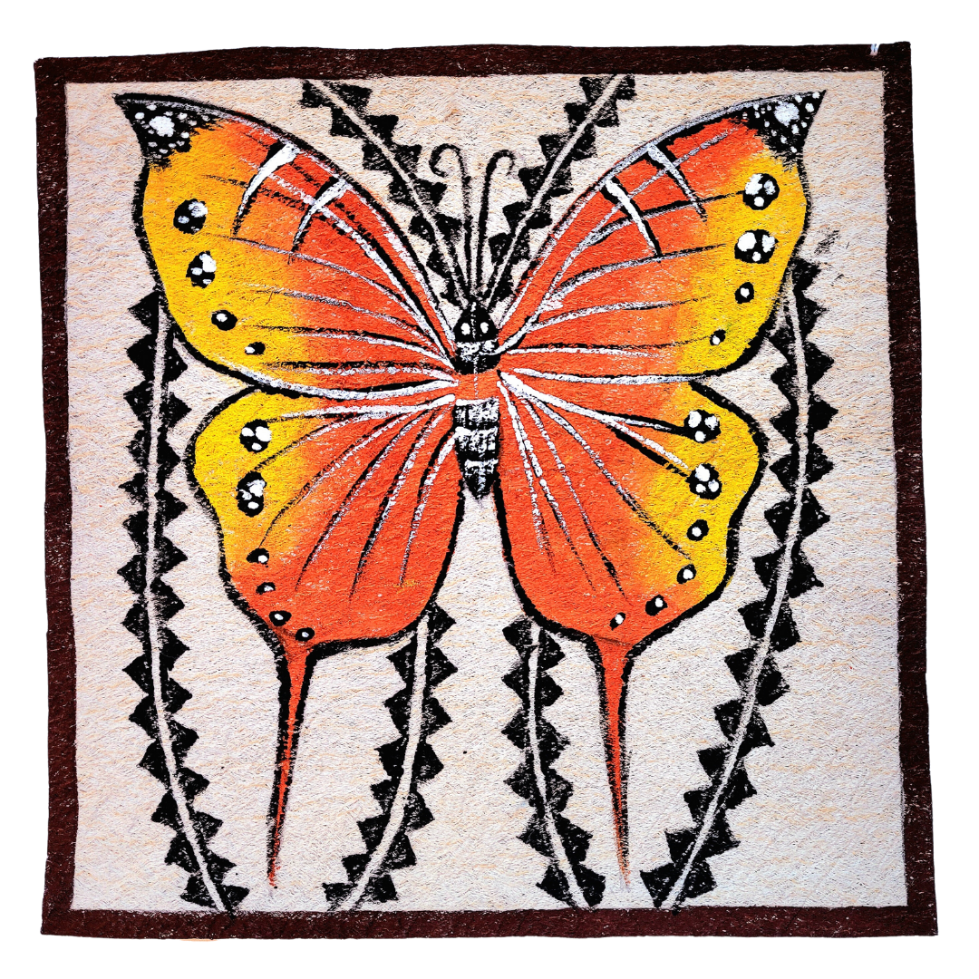 Kukama butterfly painting on llanchama tree bark canvas - Amazon Ecology