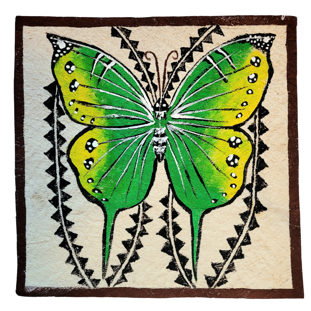 Kukama butterfly painting on llanchama tree bark canvas - Amazon Ecology