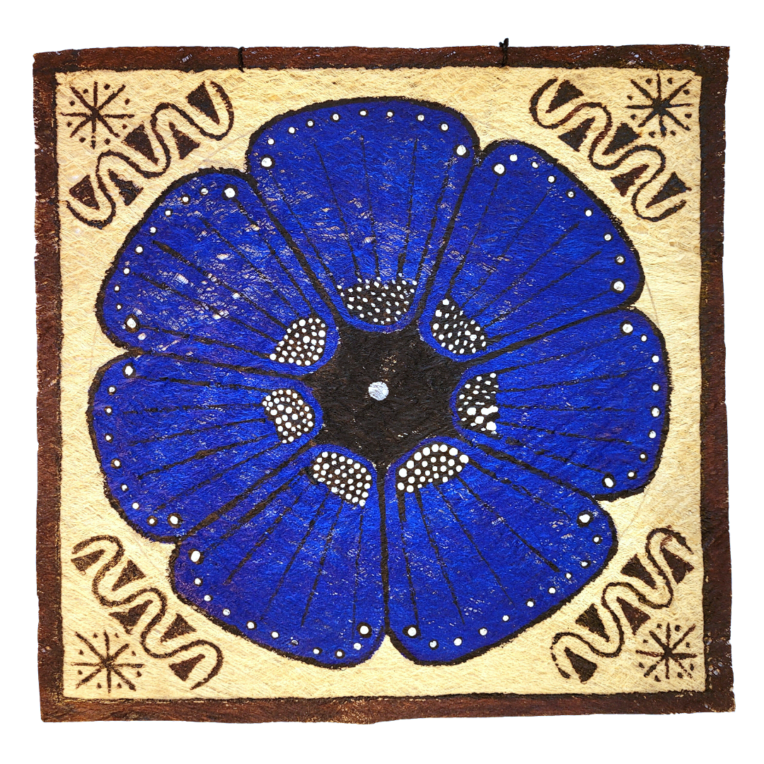 Kukama ayahuasca flower painting on llanchama tree bark canvas - made by Peruvian Amazon artists - Amazon Ecology