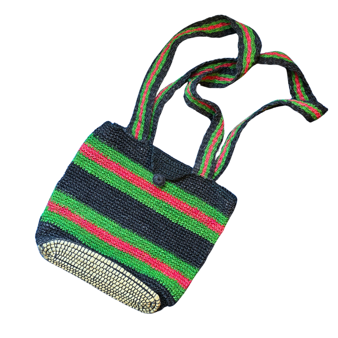 Crocheted Black, Black & Red Purse, Double Strap & Clasp, bag made in Peruvian Amazon - Amazon Ecology