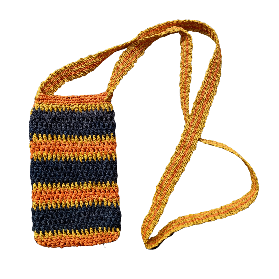 Black, orange and yellow striped hand-made cell phone holders - made by Peruvian native artisans - Amazon Ecology