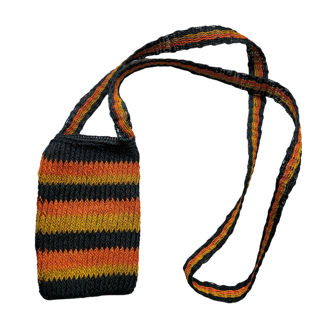 Black, orange and yellow striped hand-made cell phone holders - made by Peruvian native artisans - Amazon Ecology
