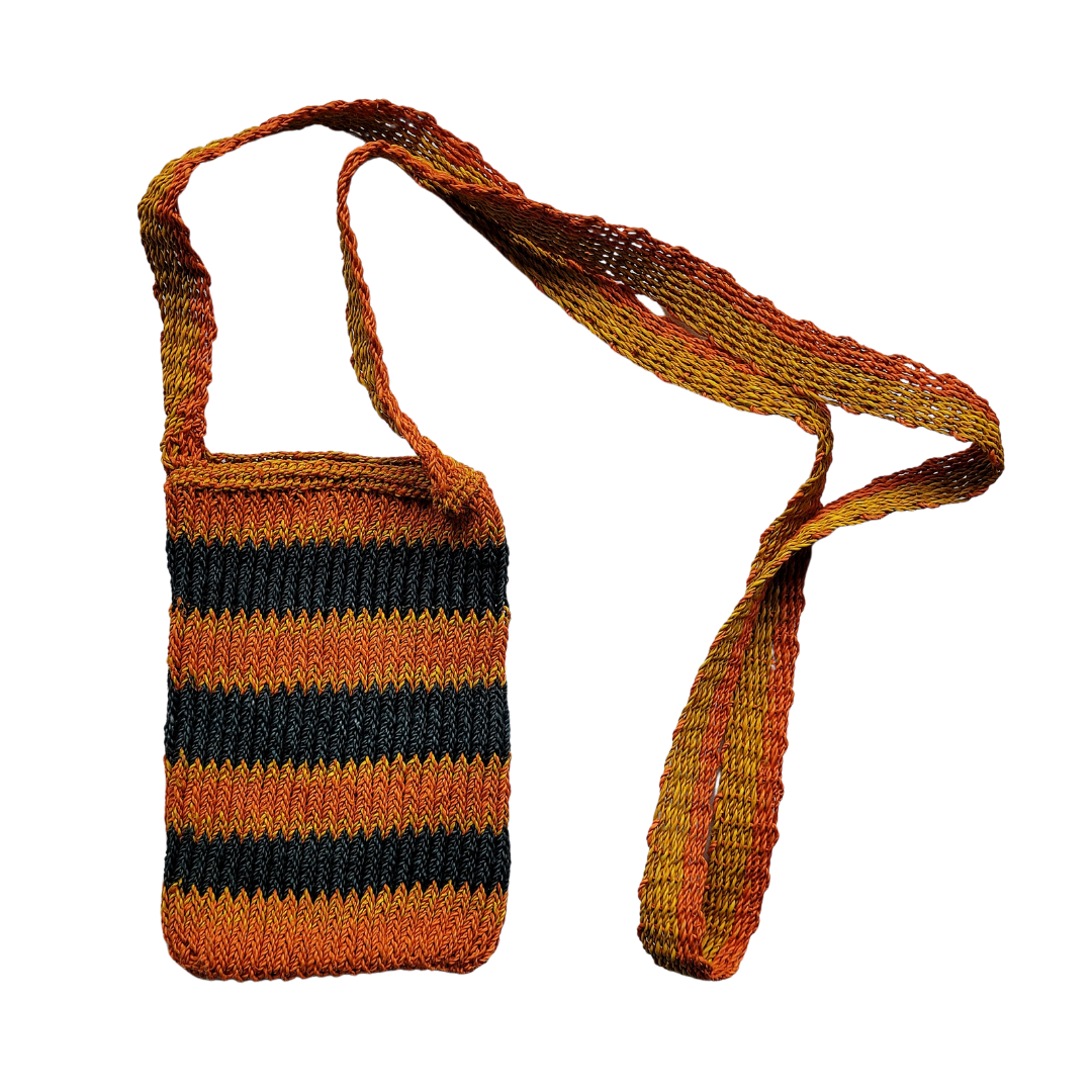 Black, orange and yellow striped hand-made cell phone holders - made by Peruvian native artisans - Amazon Ecology