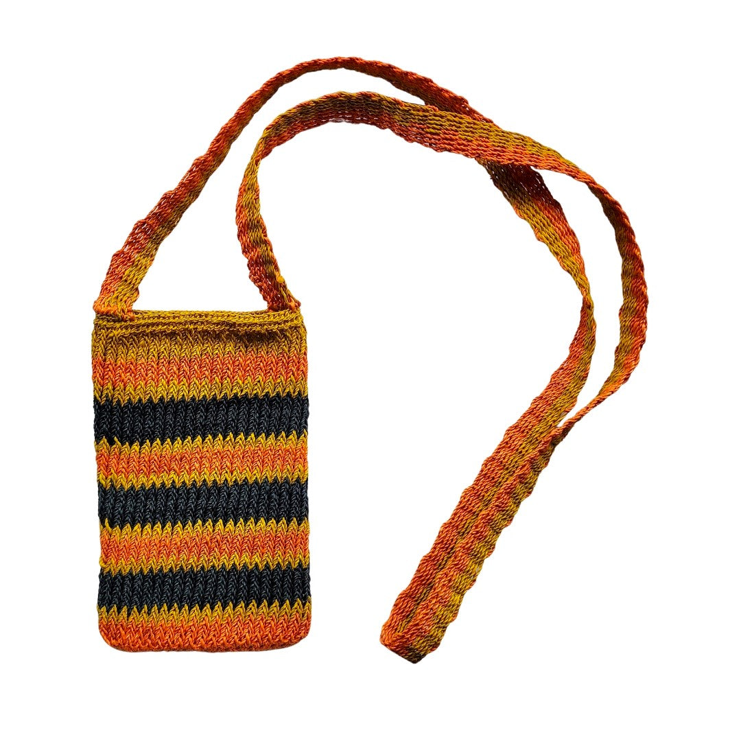 Black, orange and yellow striped hand-made cell phone holders - made by Peruvian native artisans - Amazon Ecology