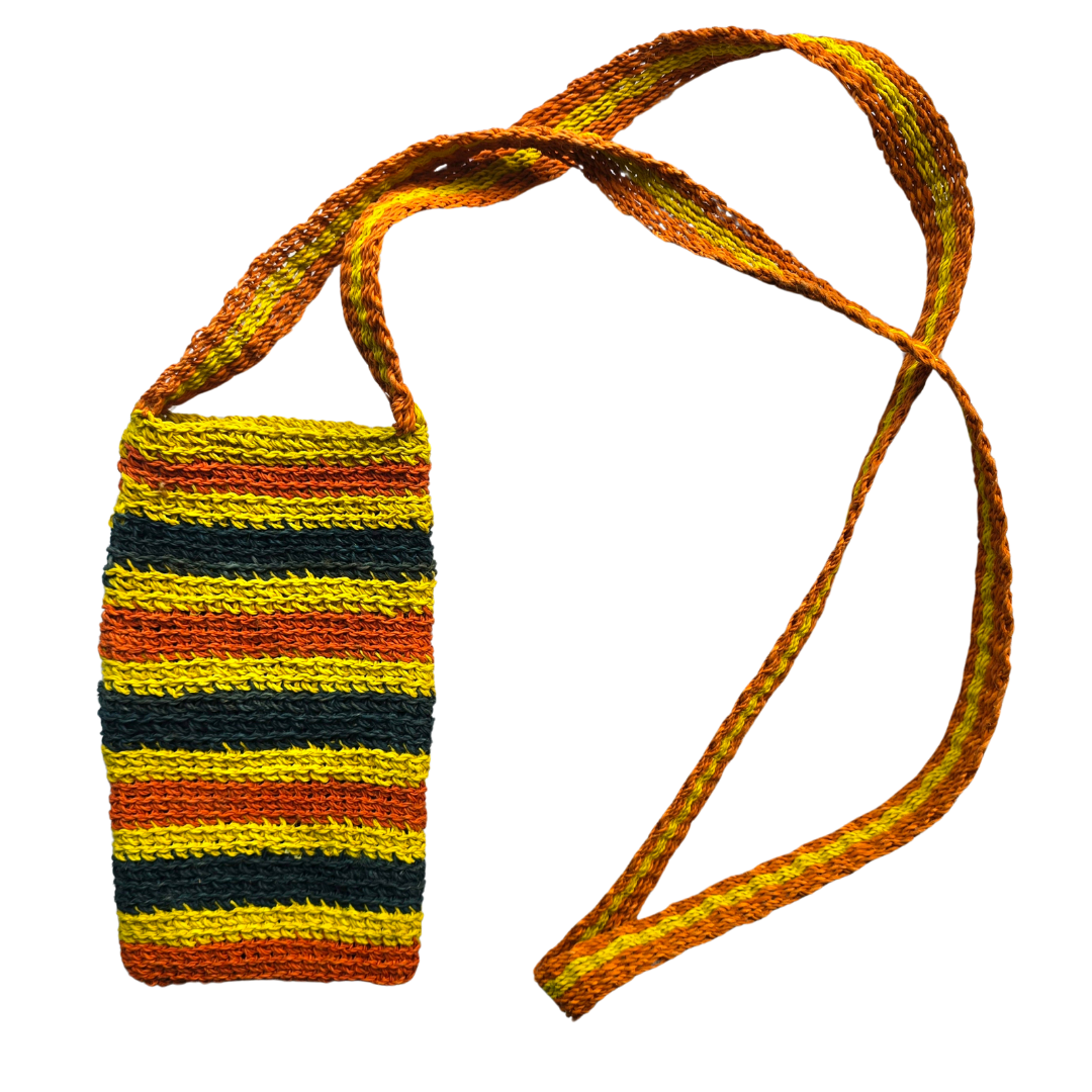 Black, orange and yellow striped hand-made cell phone holders - made by Peruvian native artisans - Amazon Ecology