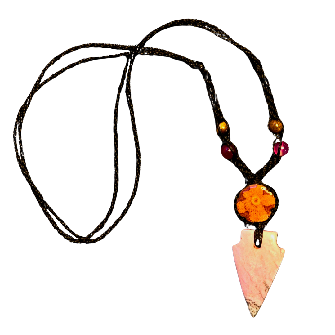 Ayahuasca vine and rhodonite macrame necklace - Amazon Ecology