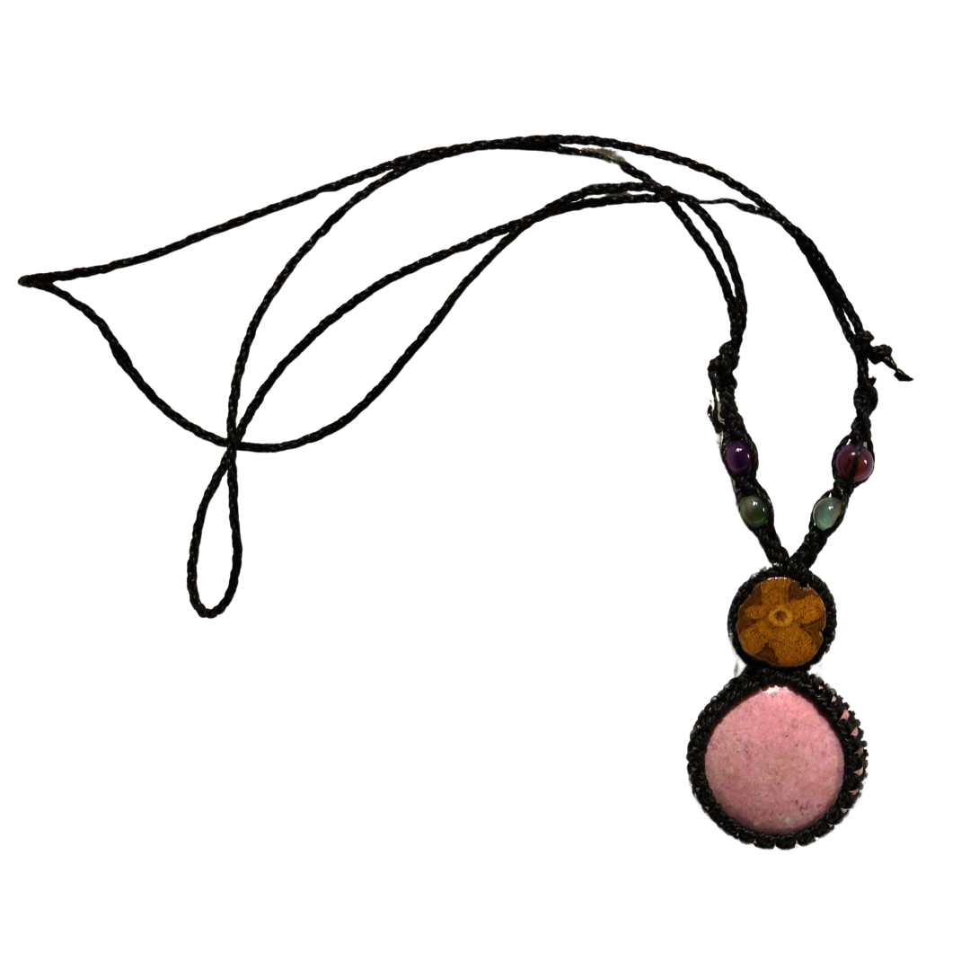 Ayahuasca vine and rhodonite macrame necklace - Amazon Ecology
