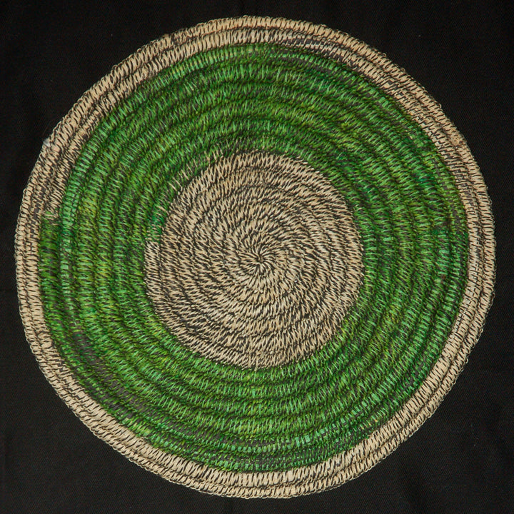 Woven hot pad (trivet) and center piece with blended green rings - Amazon Ecology