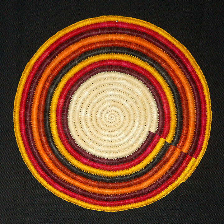 Woven hot pad (trivet) and center piece with earth tone rings (TP047) - Amazon Ecology