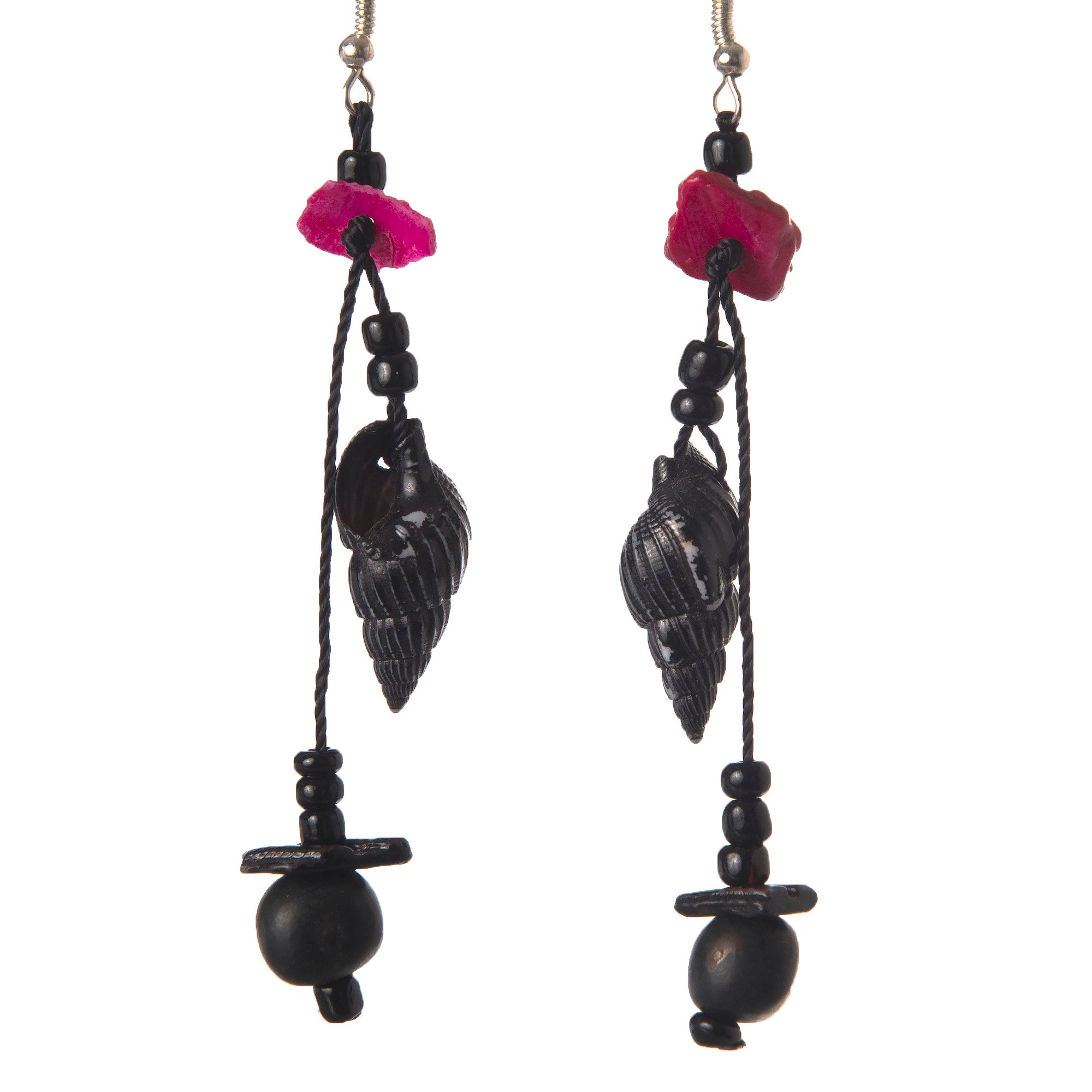 Periwinkle Shell, Black and Pink Dangling Earrings - Amazon Ecology