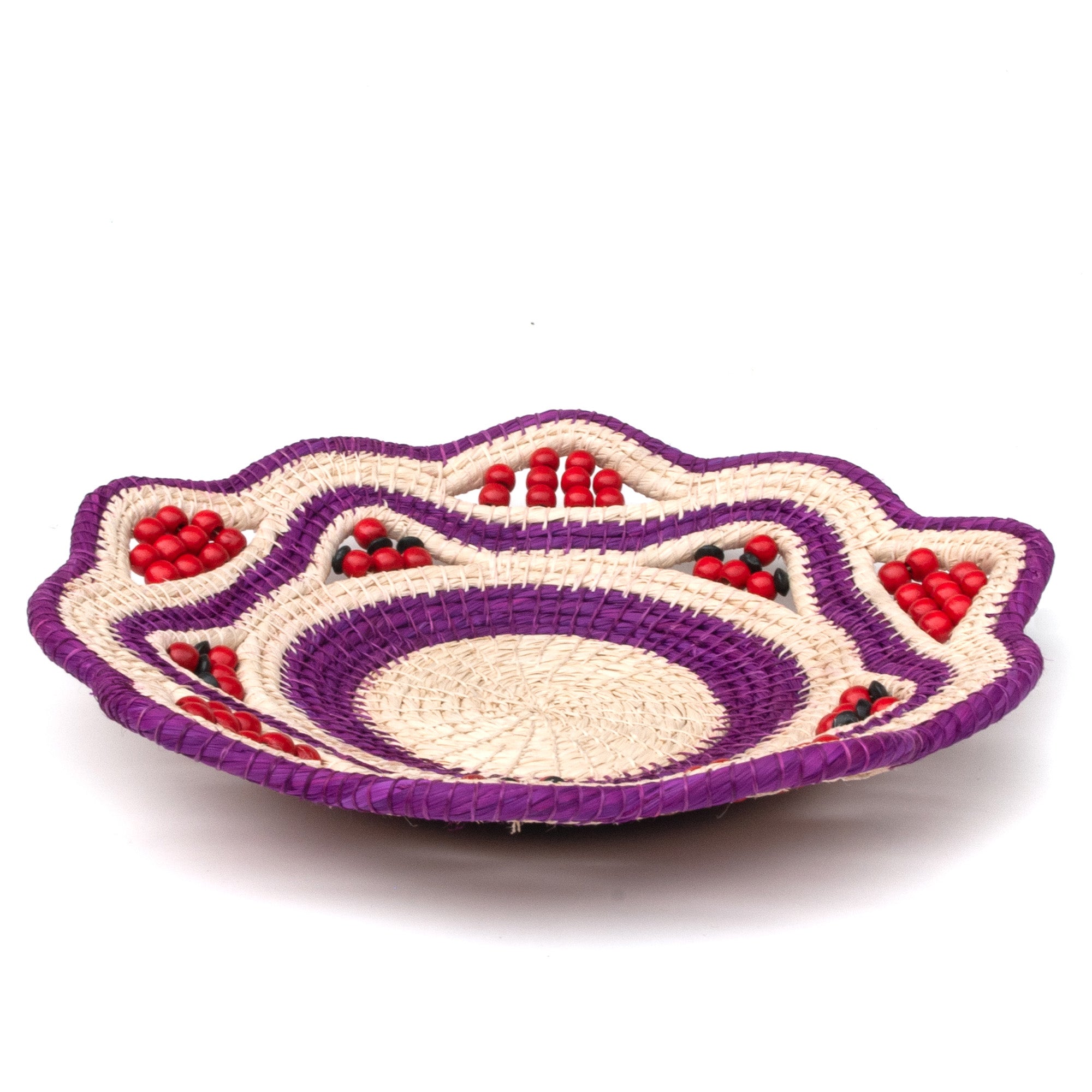 Purple and Cream Rings Decorative Basket- Fairtrade and Handmade by Peruvian Amazon Artisan - Amazon Ecology