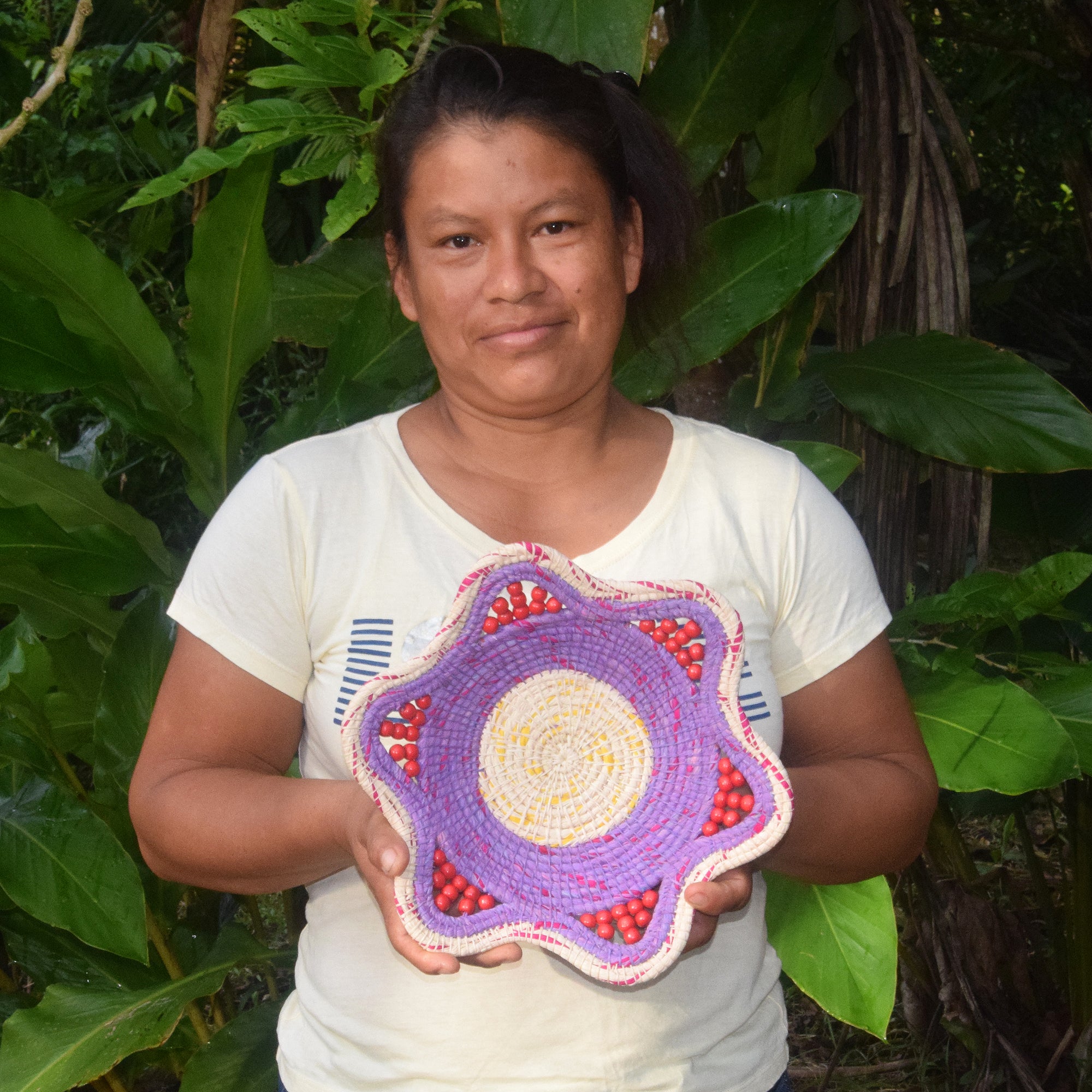 GRAPE WITH CHERRIES -HANDMADE CHAMBIRA PALM FIBER BASKET - WOVEN BY ARTISAN FROM PERUVIAN AMAZON - Amazon Ecology