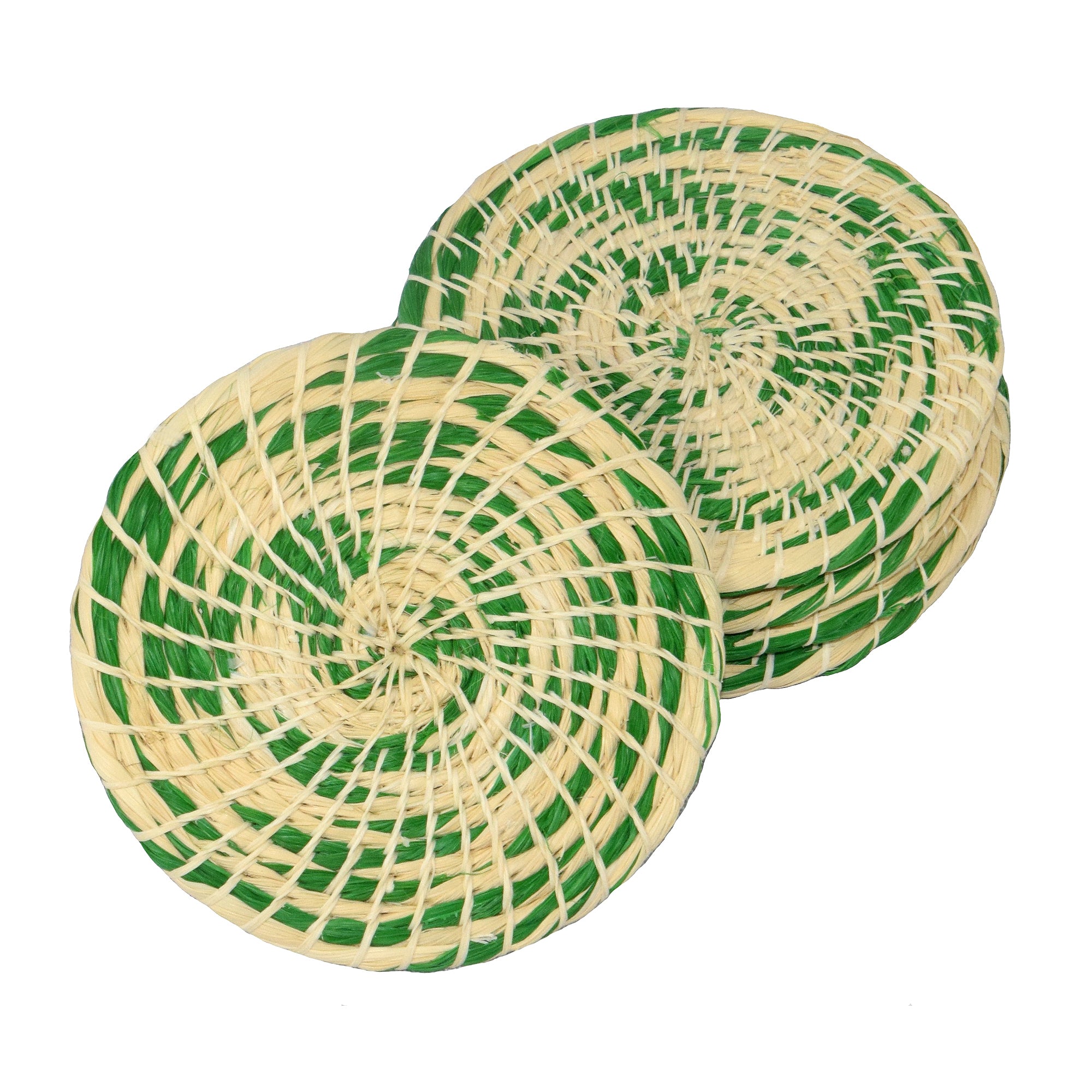 Chambira woven coasters with colored swirl- handmade by Peruvian artisans - Amazon Ecology