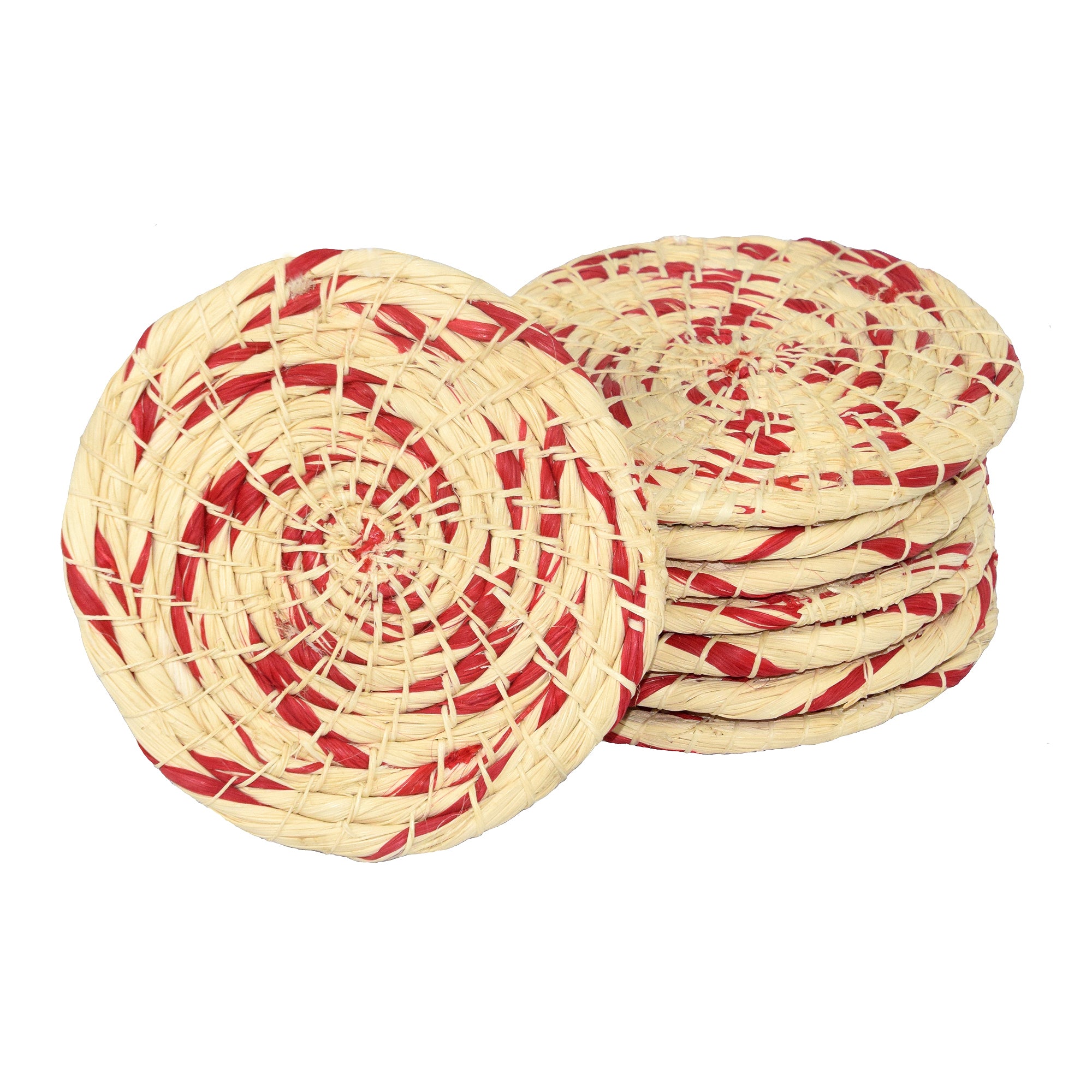 Chambira woven coasters with colored swirl- handmade by Peruvian artisans - Amazon Ecology