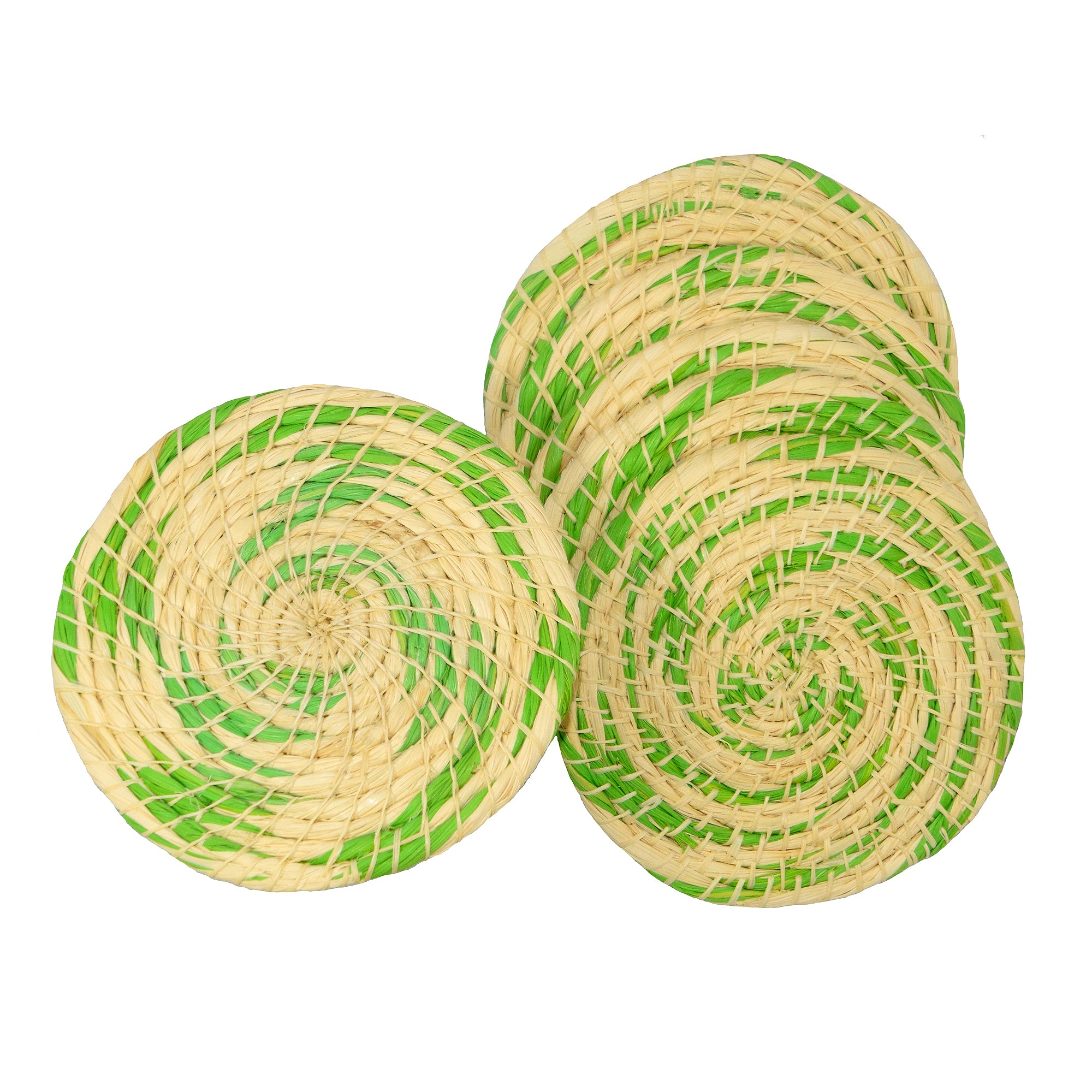 Chambira woven coasters with colored swirl- handmade by Peruvian artisans - Amazon Ecology