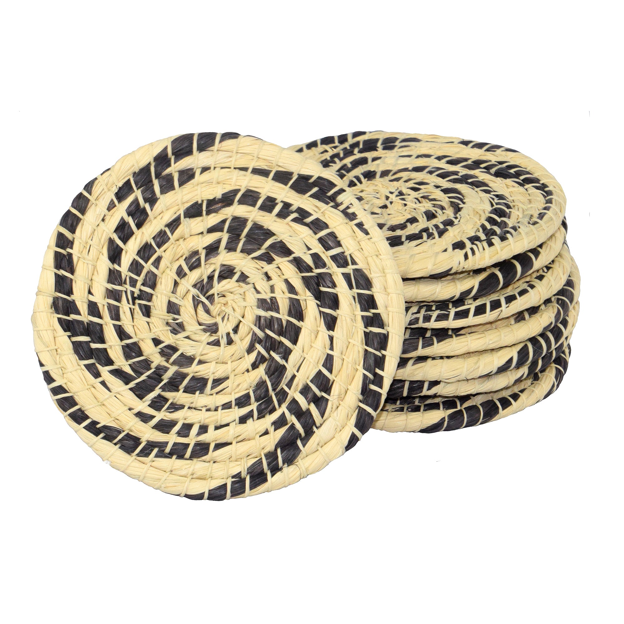 Chambira woven coasters with colored swirl- handmade by Peruvian artisans - Amazon Ecology
