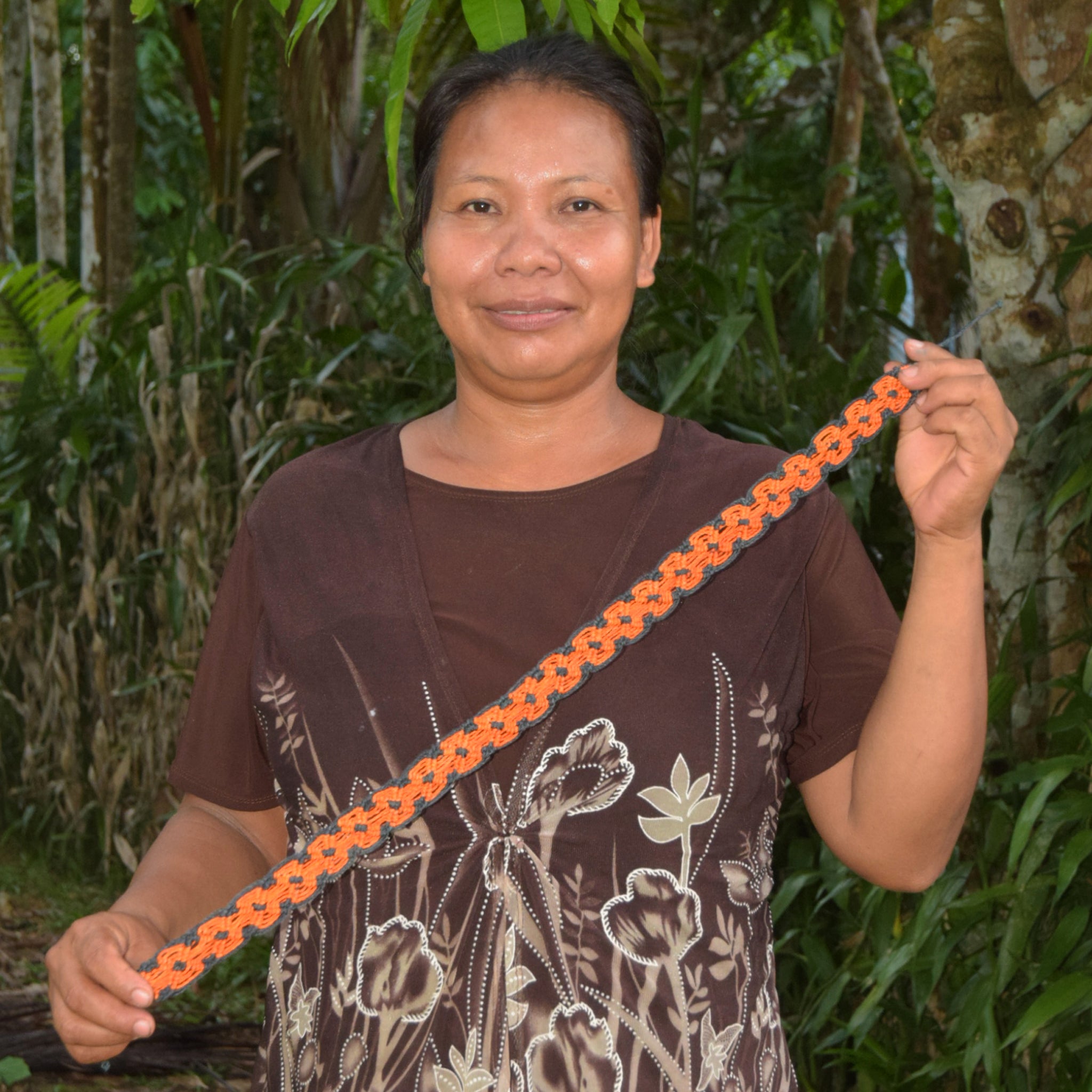 Fair-trade Hand-made Hat band - orange & black snake - made by Peruvian Amazon artisan - Amazon Ecology