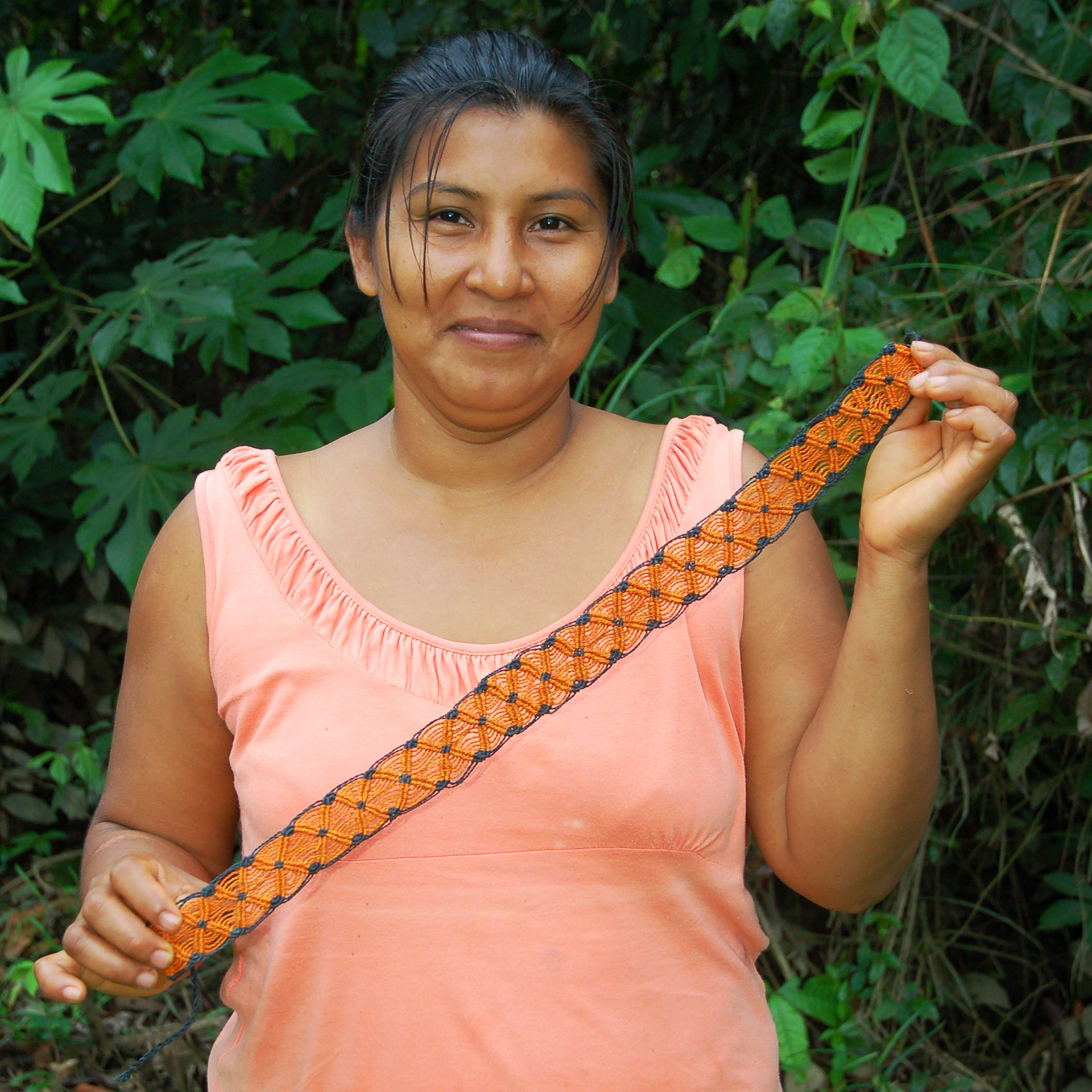Fair-trade Hand-made Hat band - orange & black snake - made by Peruvian Amazon artisan - Amazon Ecology