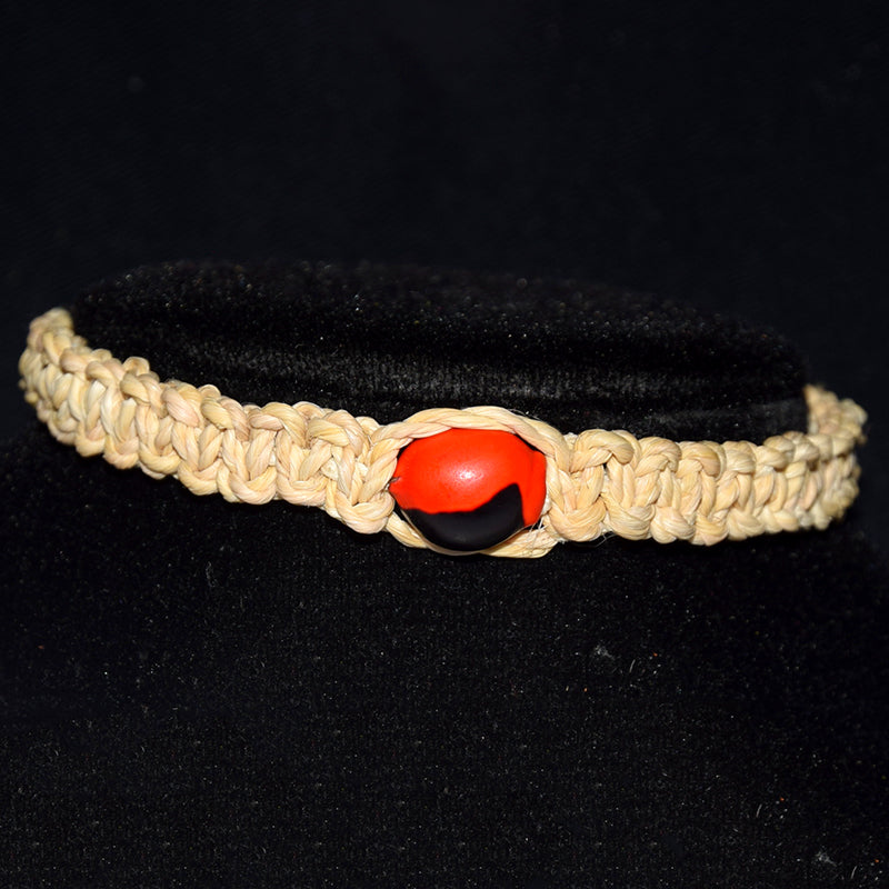 Huayruru and chambira palm fiber macrame bracelets - made by Peruvian Amazon native artisans - Amazon Ecology