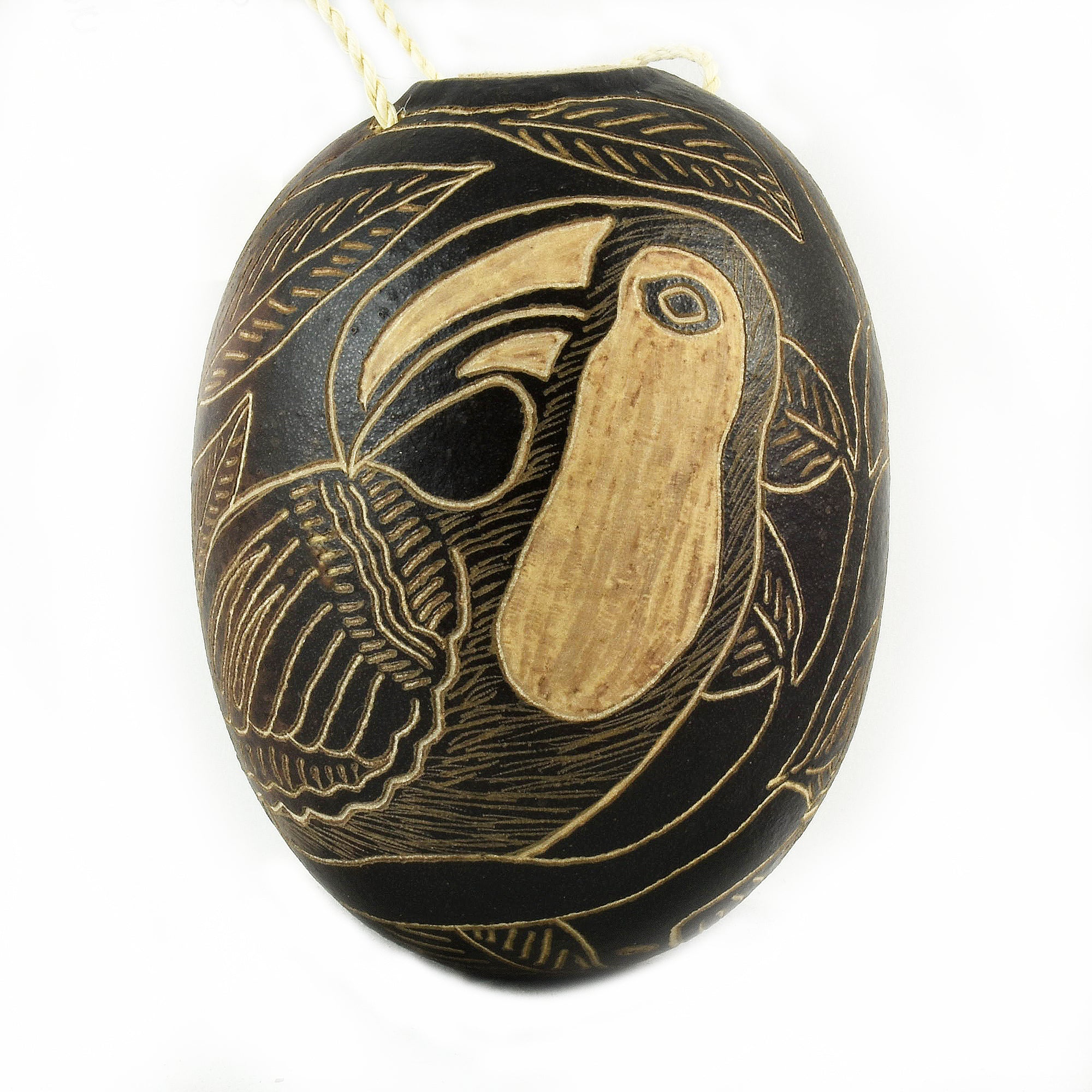 Toucan and Aracari Bird Calabash Christmas tree ornament and hand rattle - Amazon Ecology