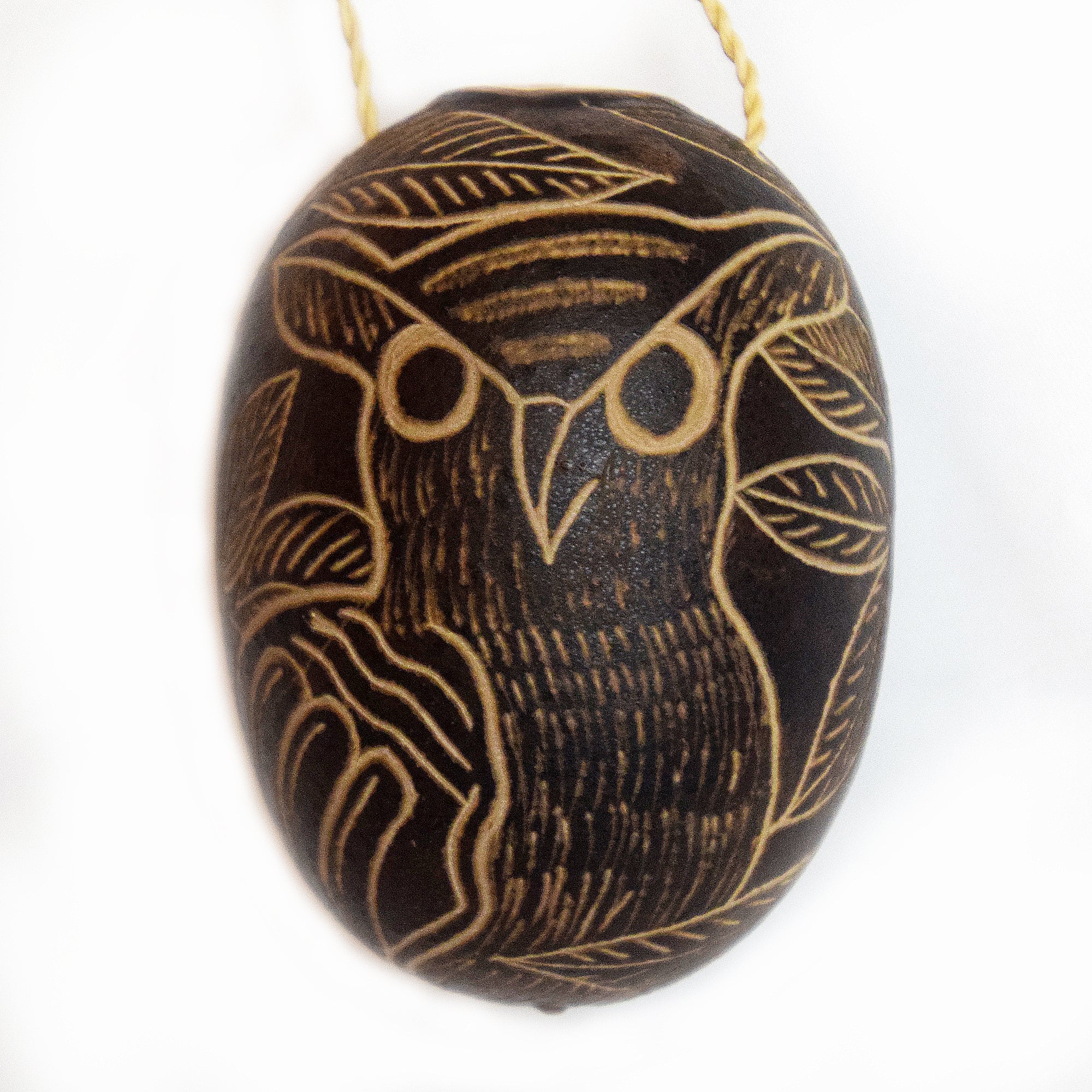 Owl Bird Calabash Christmas tree ornament and hand rattle - Amazon Ecology