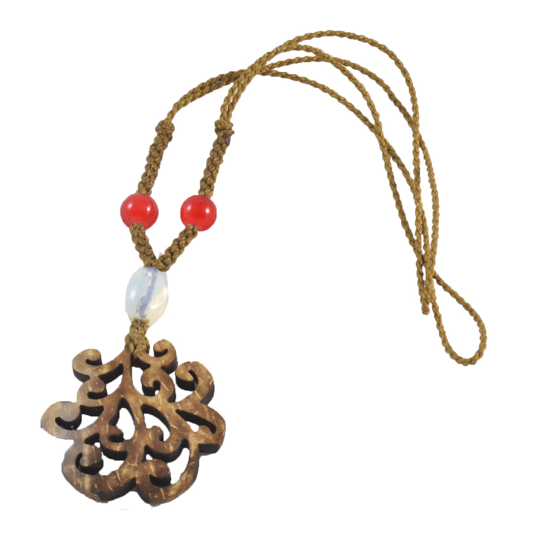Coconut shell filigree macrame necklace - Amazon Ecology