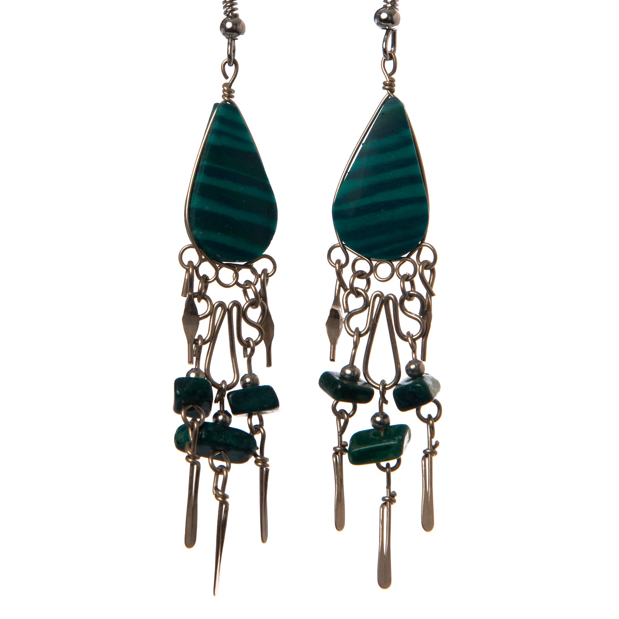 Faux Malachite and Silver Wire Earrings, Two Designs - Amazon Ecology