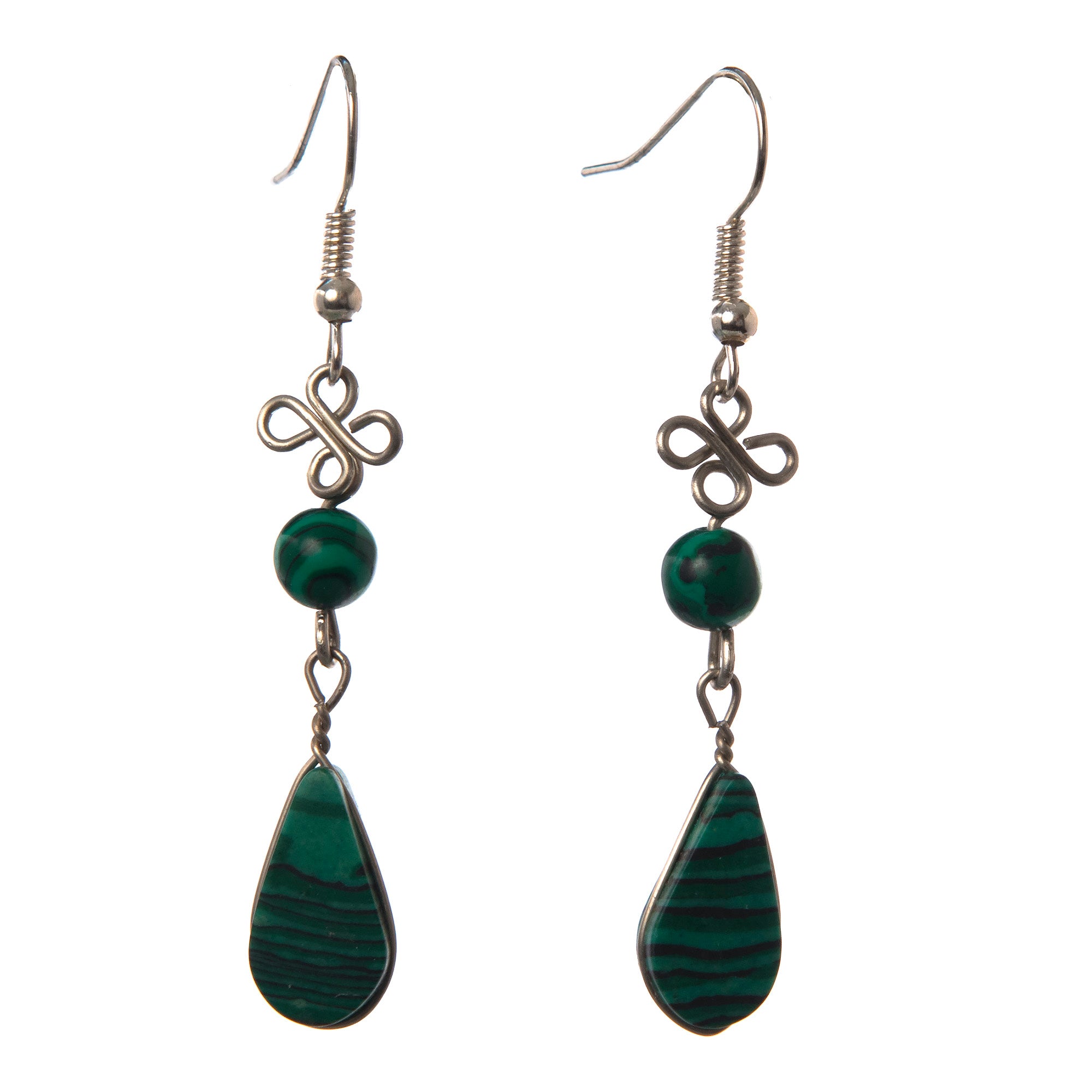 Faux Malachite and Silver Wire Earrings, Two Designs - Amazon Ecology
