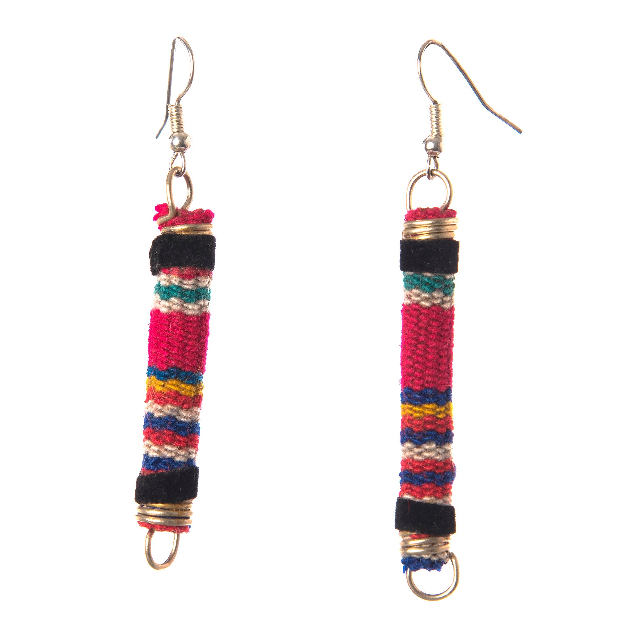 Wool Cylindrical Earrings - made by Peruvian Amazon artisan - Amazon Ecology