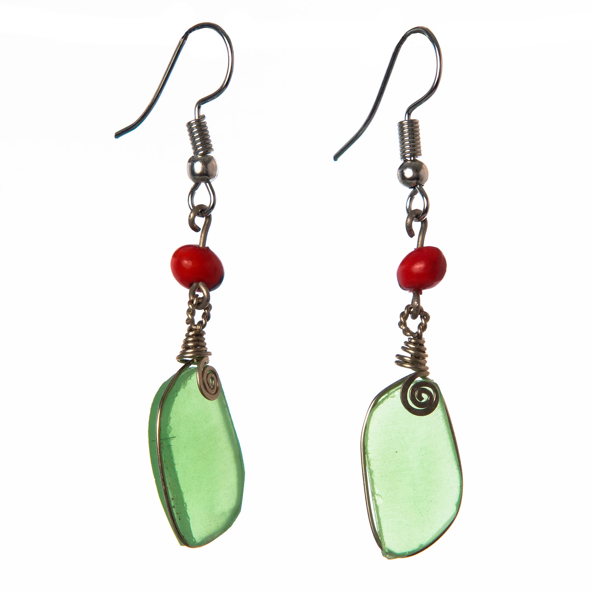 Ethereal Green Opalite and Huayruru Bead Earrings - Amazon Ecology