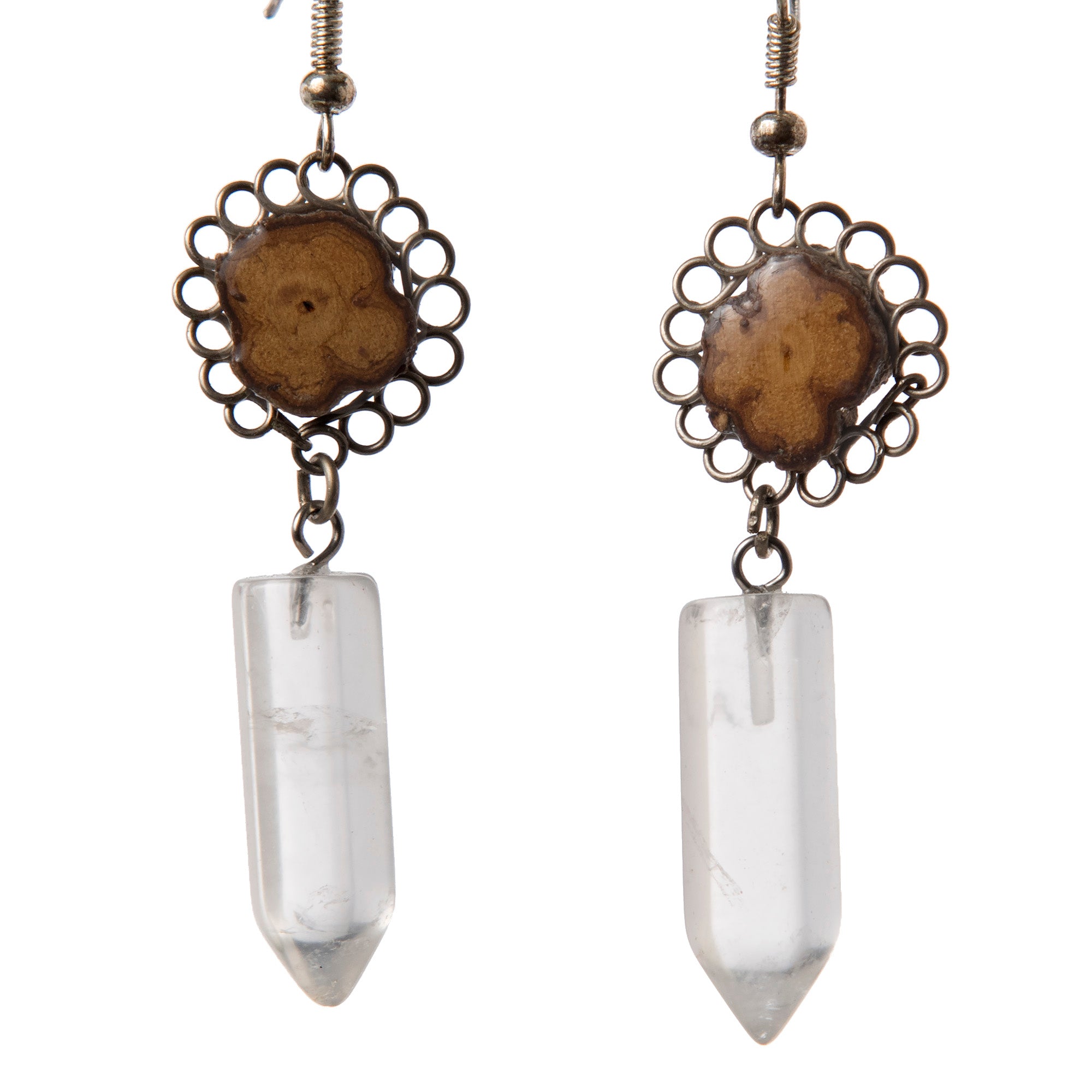 Ayahuasca vine earrings in silver wire flowers with stone pendants - made by Peruvian Amazon artisan - Amazon Ecology