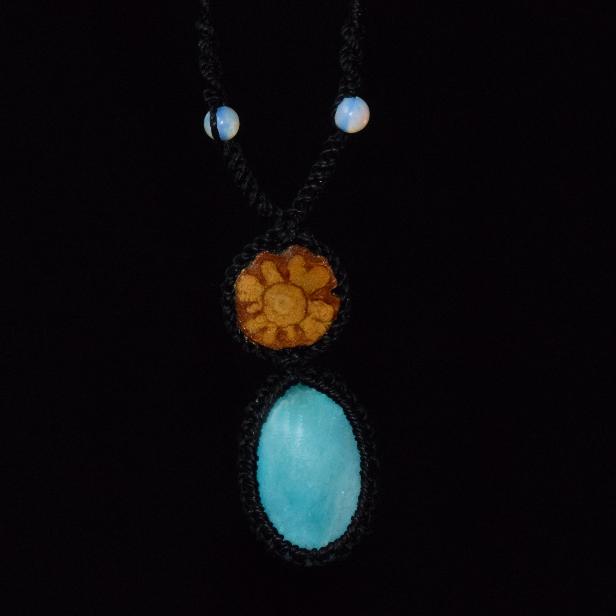 Ayahuasca vine and aquamarine Amazonite macrame necklace - Amazon Ecology