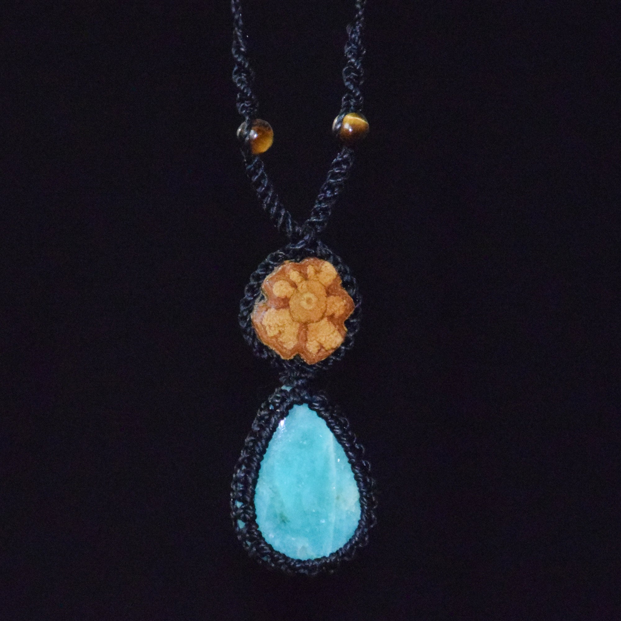 Ayahuasca vine and aquamarine Amazonite macrame necklace - Amazon Ecology