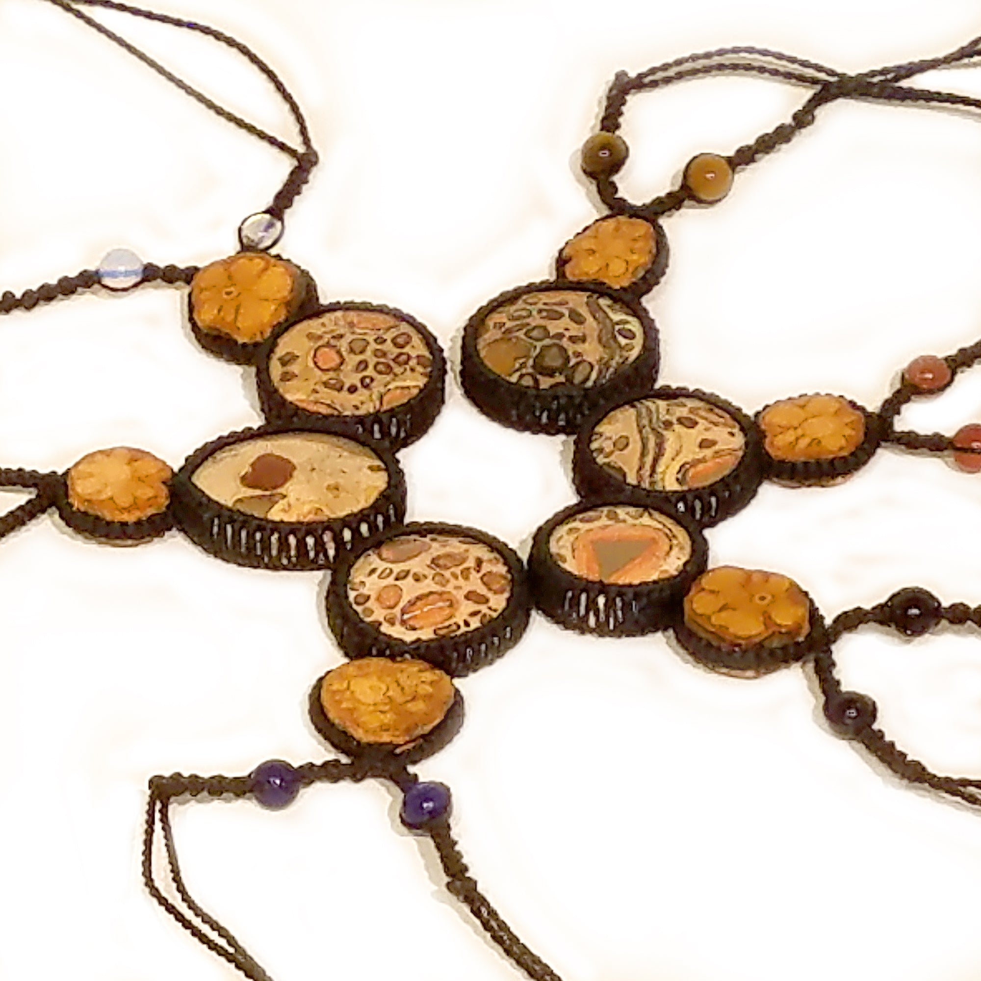 Ayahuasca vine and leopard jasper macrame necklace - Amazon Ecology