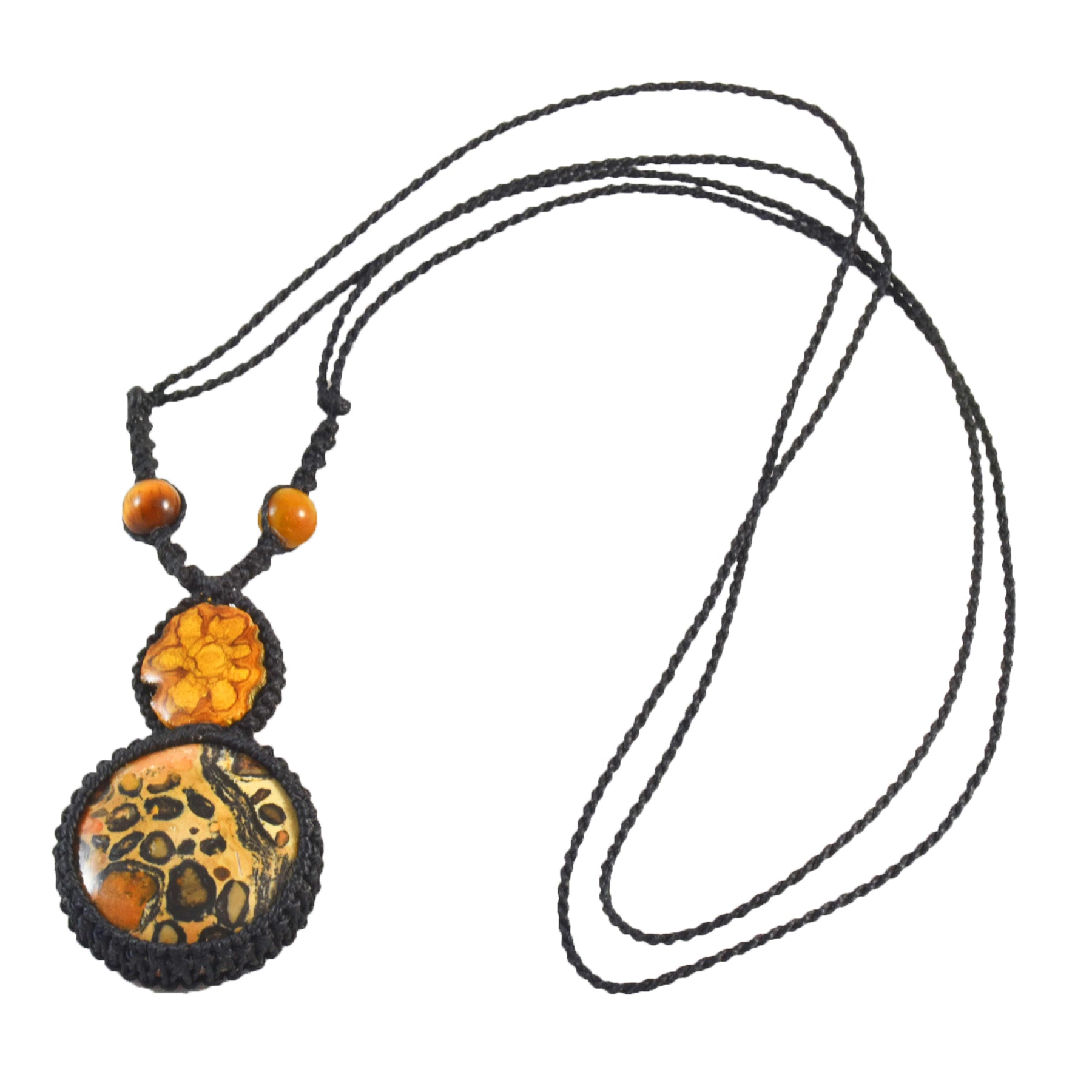 Ayahuasca vine and leopard jasper macrame necklace - Amazon Ecology