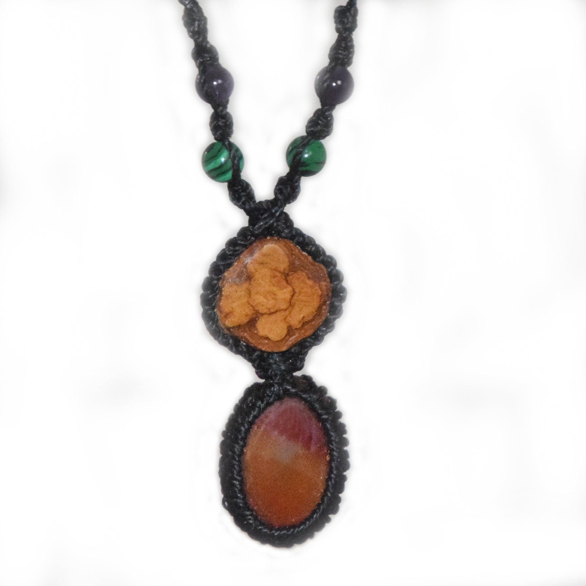 Ayahuasca vine and orange agate macrame necklace - Amazon Ecology