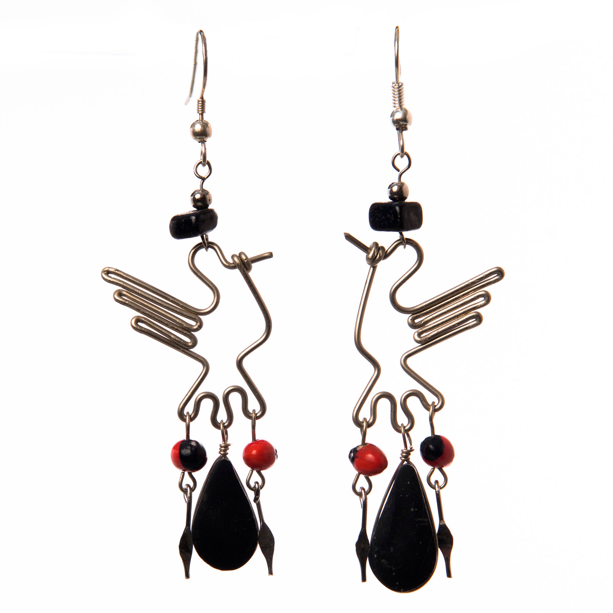 Silver Wire Hummingbird and Stone Earrings - Amazon Ecology