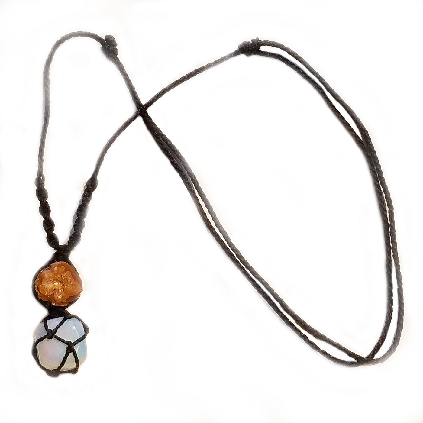 Ayahuasca vine and moonstone/opalite macrame necklace - Amazon Ecology