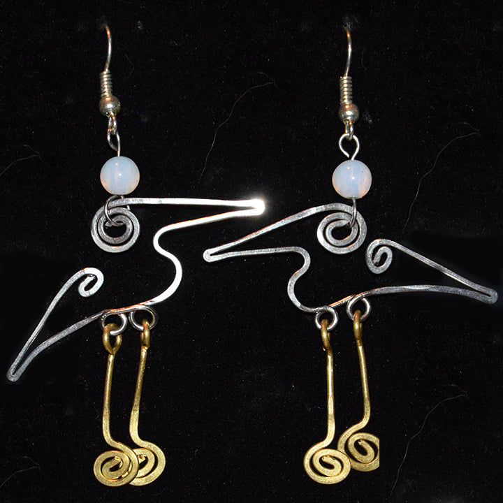 Silver and Bronze Egret Earrings - Amazon Ecology