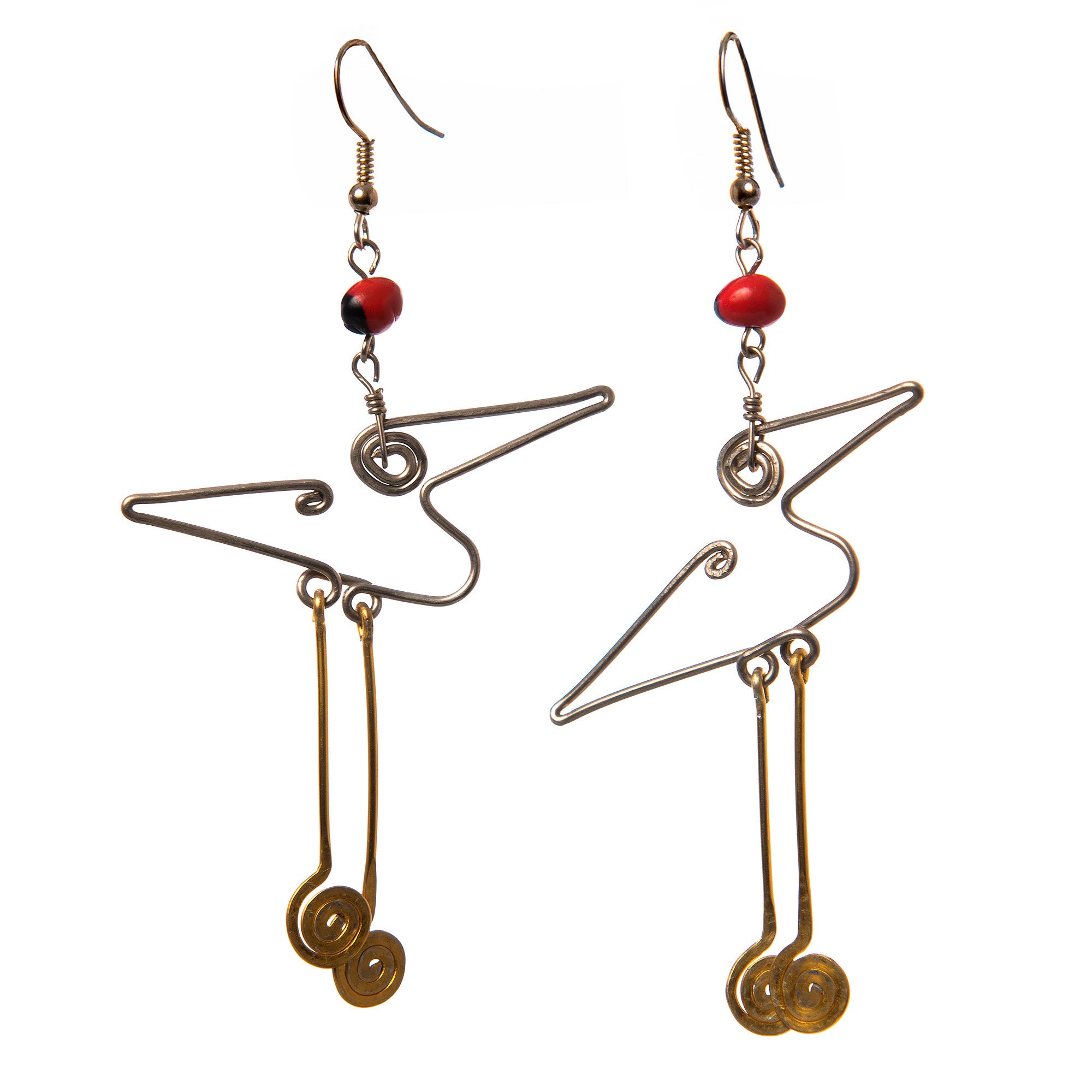 Silver and Bronze Egret Earrings - Amazon Ecology