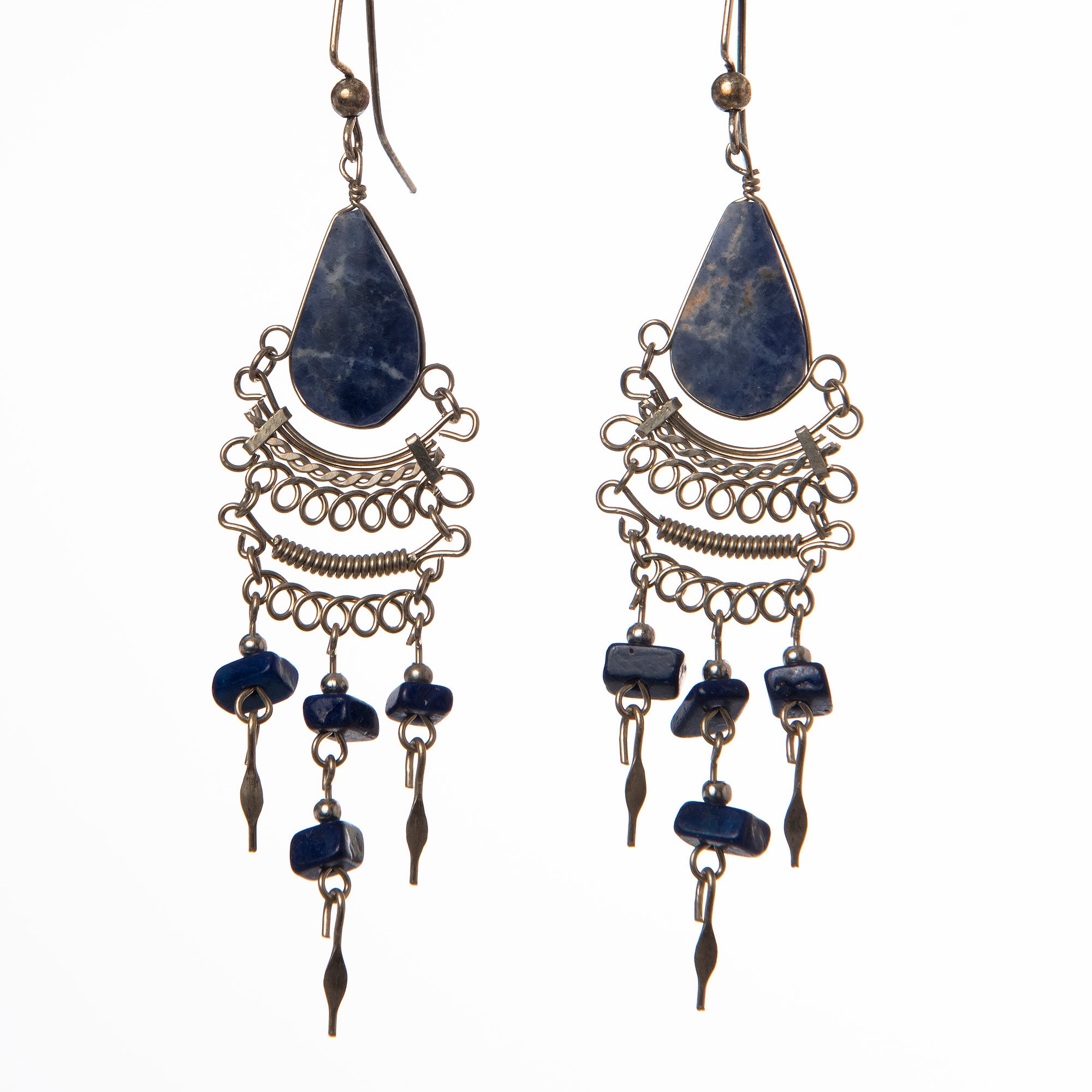 Elegant Dangling Sodalite and Silver Wire Earrings - Amazon Ecology
