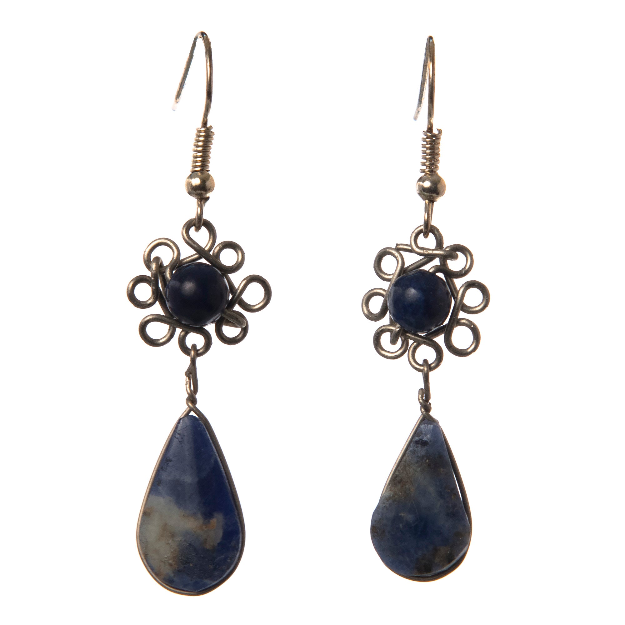 Elegant Dangling Sodalite and Silver Wire Earrings - Amazon Ecology
