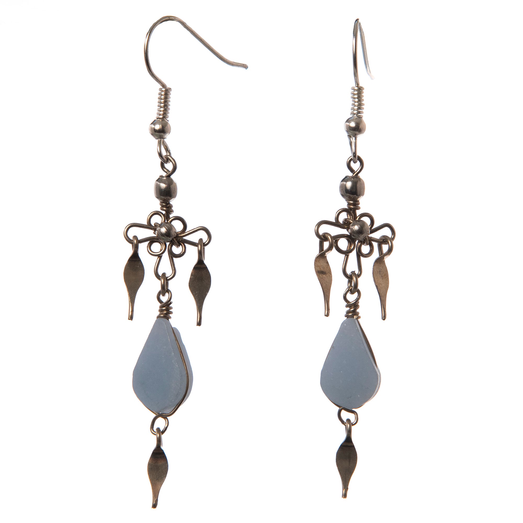 Celestine stone and silver wire earrings - made by Peruvian Amazon artisan - Amazon Ecology