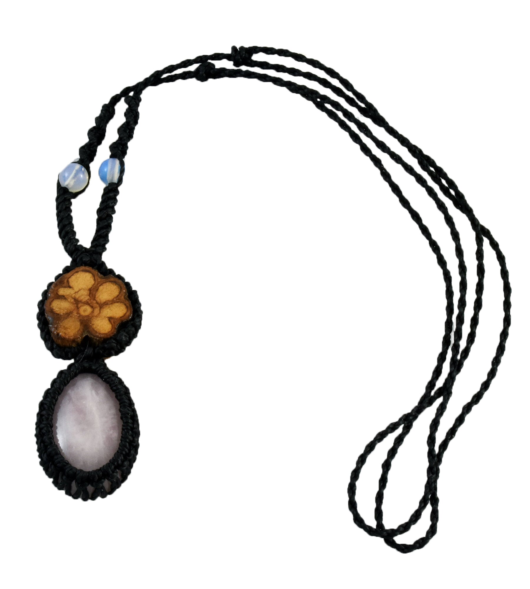 Ayahuasca vine and white quartz macrame necklace - Amazon Ecology